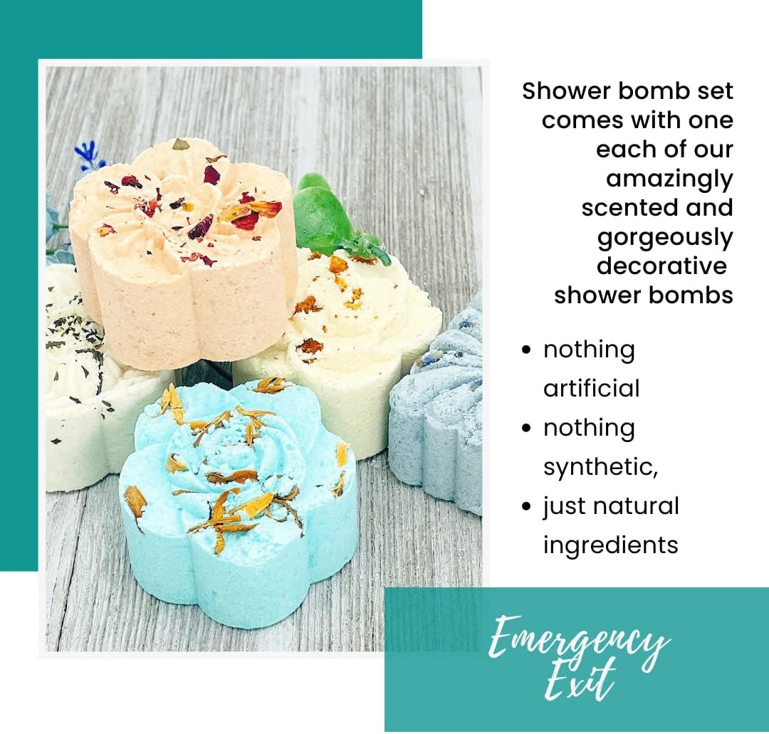 Variety Shower Bomb Collection (5pk) – Essential Oil Aromatherapy Shower Tablets for Stress, Relaxation, Mood Lift, Energy and Open Airways | Secret Santa Christmas Gift Idea (No Bomb Bag)