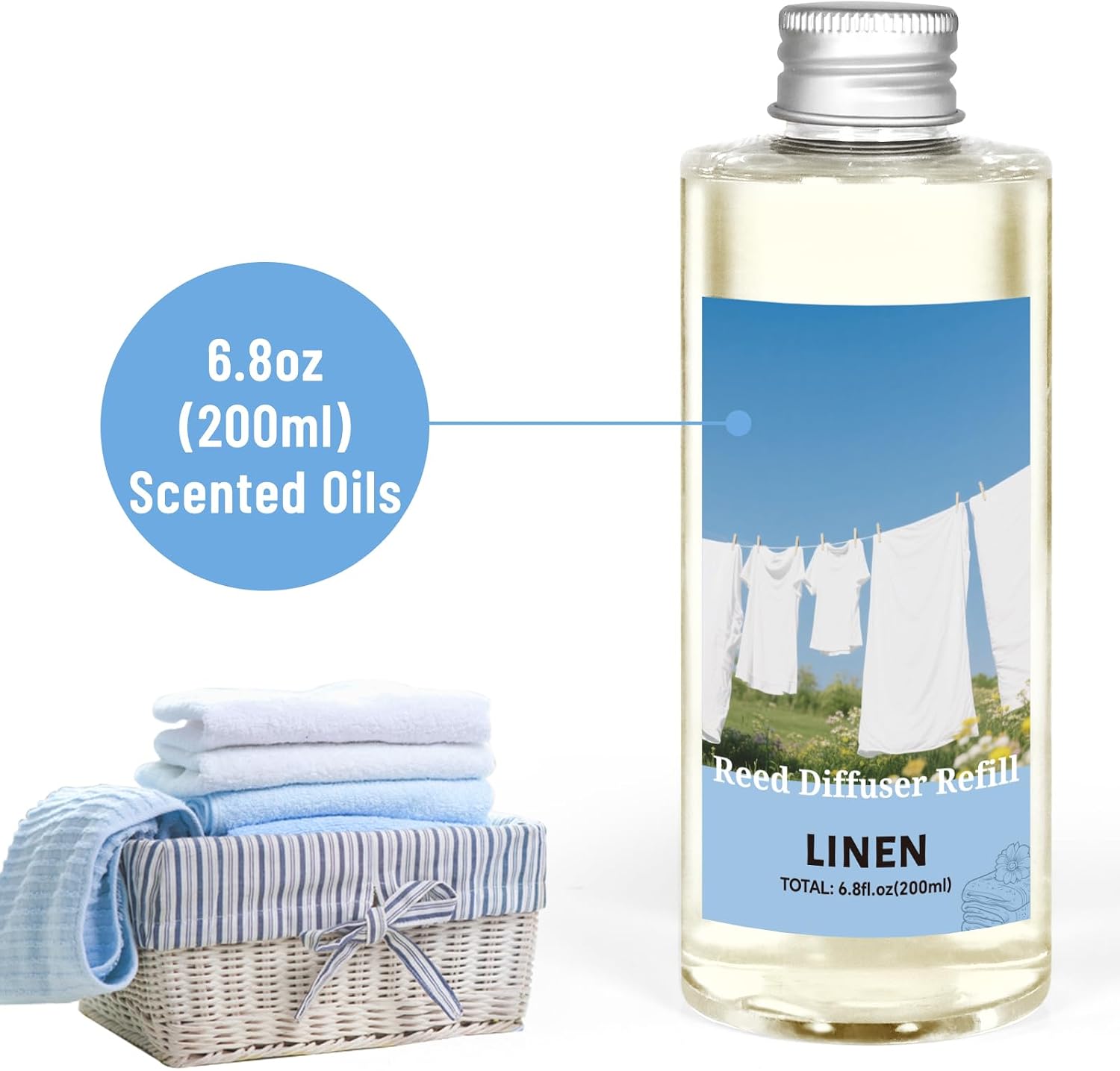 STRN Reed Diffuser Refill, Linen Scent Diffuser 200ml (6.8 fl.oz), Room Fresheners for Home, Long-Lasting Fragrance for Living Room, Bedroom, Office