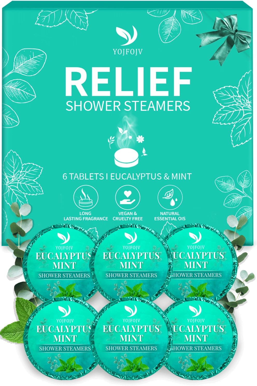 Shower Steamers Aromatherapy - 6 Pack Pure Eucalyptus & Mint Essential Oil Tablets, Daily Home Spa Shower, Self-Care & Relaxation Gift Set for Women & Men, Calming Aromatherapy, Handmade