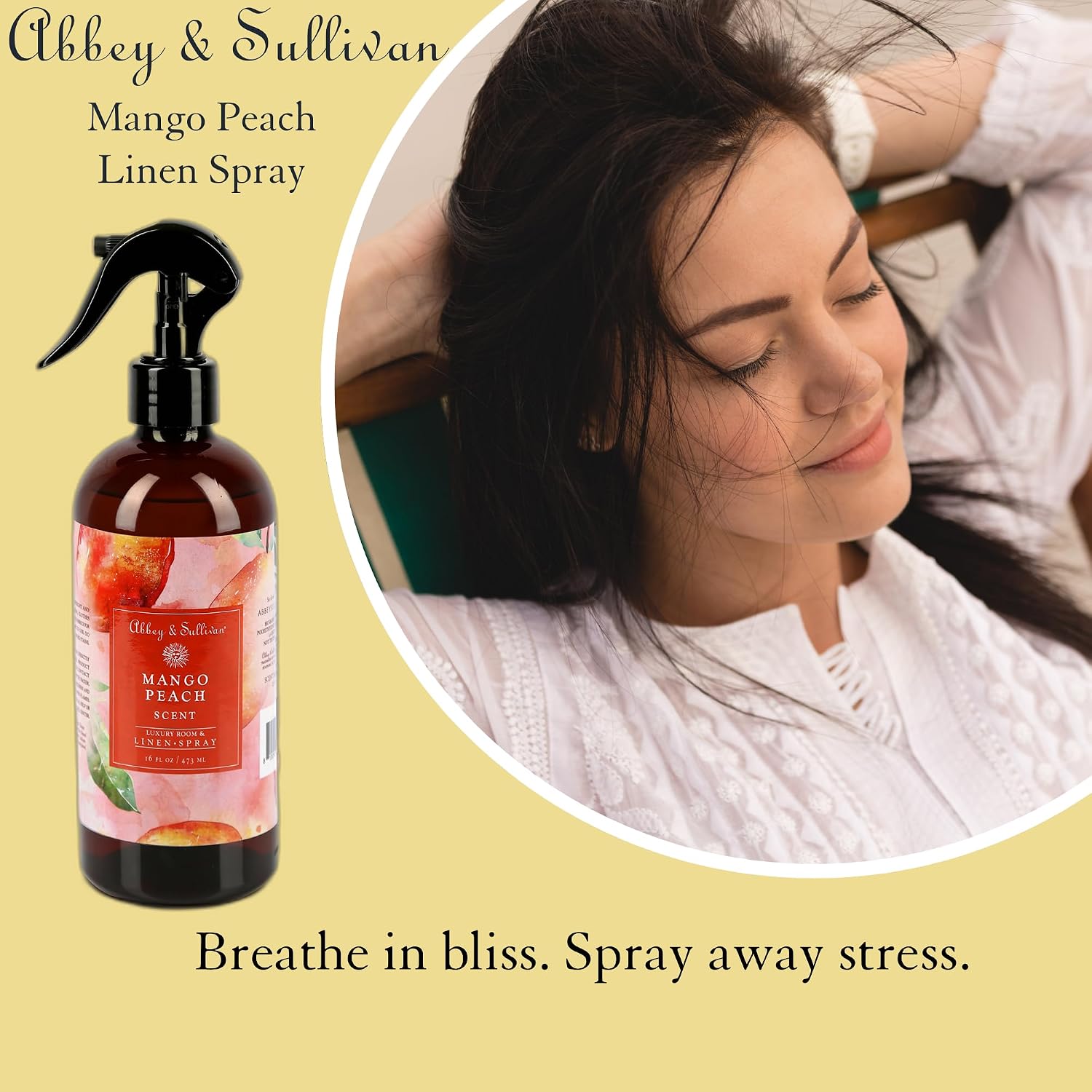 Abbey & Sullivan Linen Spray, Mango Peach, Fabric Freshener and Fragrance Room Spray, Pack of 2, 16 oz