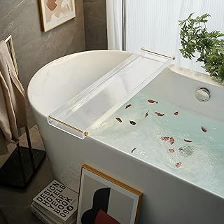Bathtub Tray Acrylic Bath Tray Bathtub Caddy Non-Slip Bath Tub Tray Table with Gold Brushed Handles