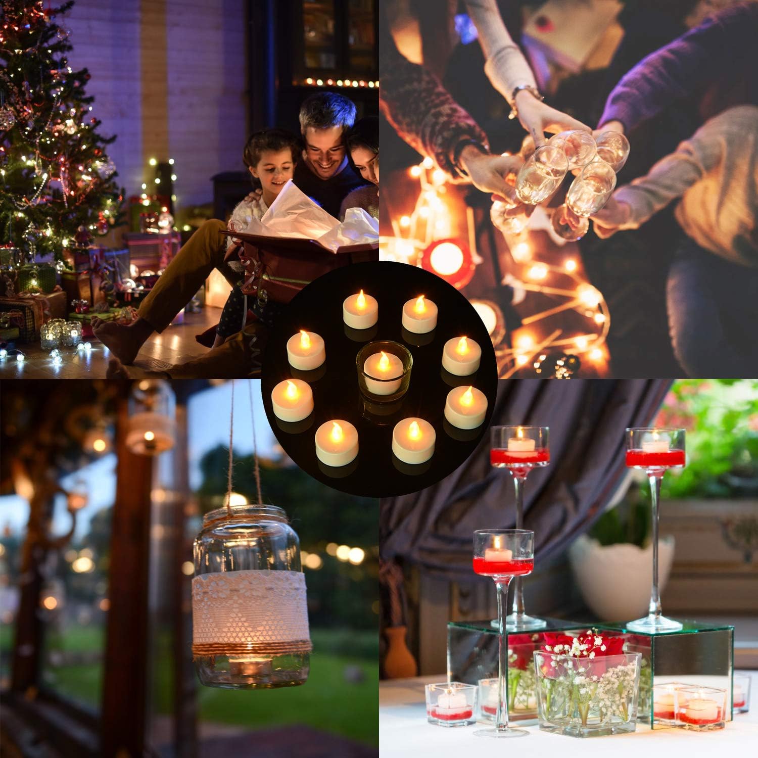 Lasts 2X Longer Flameless Tealight Candles [50 Pack, Batteries Included], Realistic Tea Lights Candles, Flickering Bright Tealights, Battery Operated Unscented Candles
