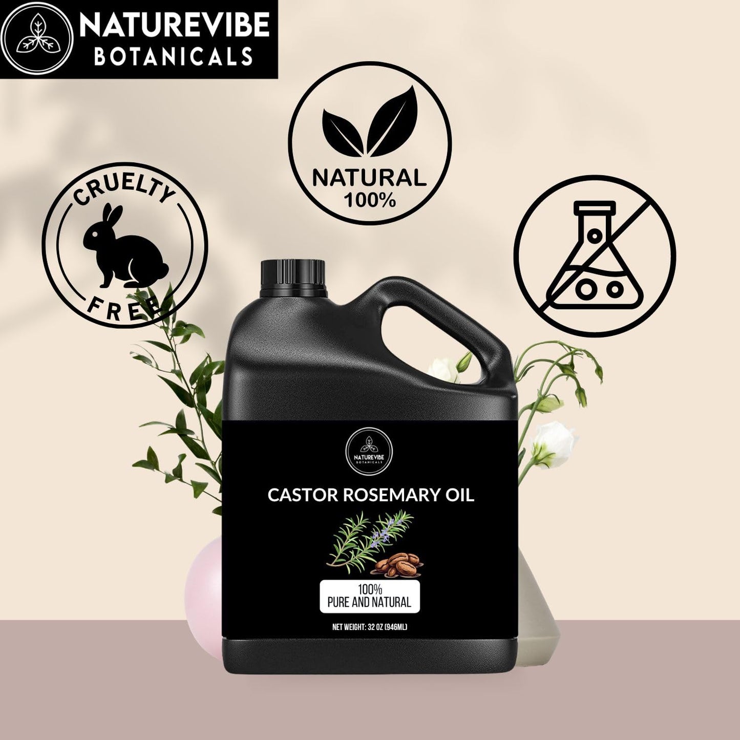 Naturevibe Botanicals Fractionated Coconut Oil 32oz and Castor Rosemary Oil 32oz | Oil Combo
