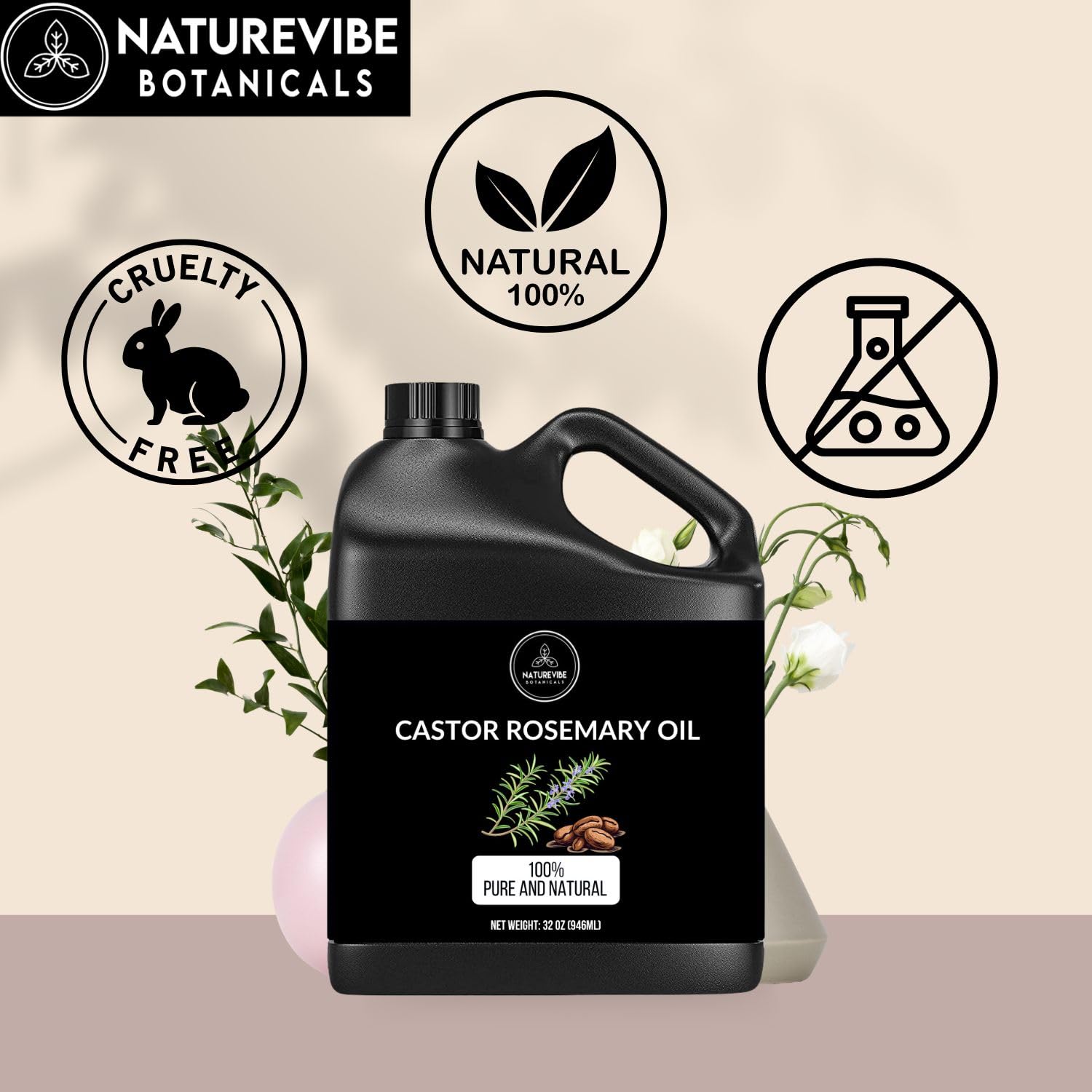 Naturevibe Botanicals Fractionated Coconut Oil 32oz and Castor Rosemary Oil 32oz | Oil Combo