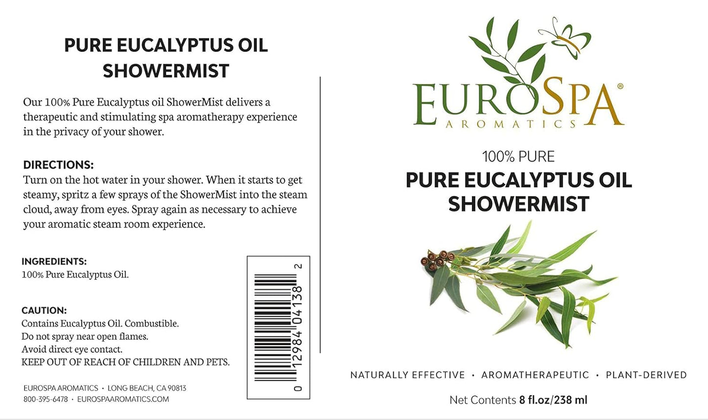 EuroSpa Aromatics Pure Eucalyptus Oil ShowerMist and Steam Room Spray, All-Natural Premium Aromatherapy Essential Oils - Variety Pack, 2 oz