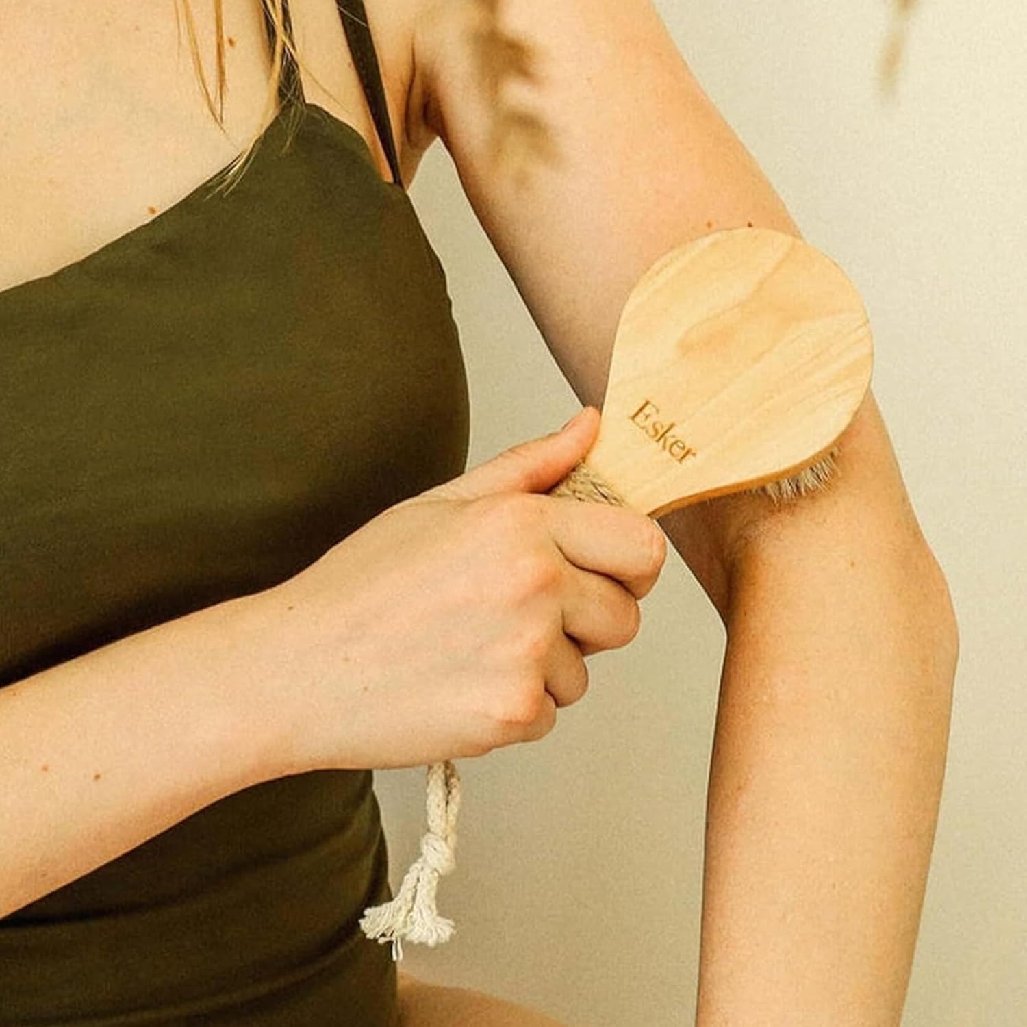 Esker Dry Brush | Lymphatic Drainage Massager and Exfoliating Body Scrubber | Body Scrubber Exfoliator | Natural Bristles | Daily Shower and Bath Ritual