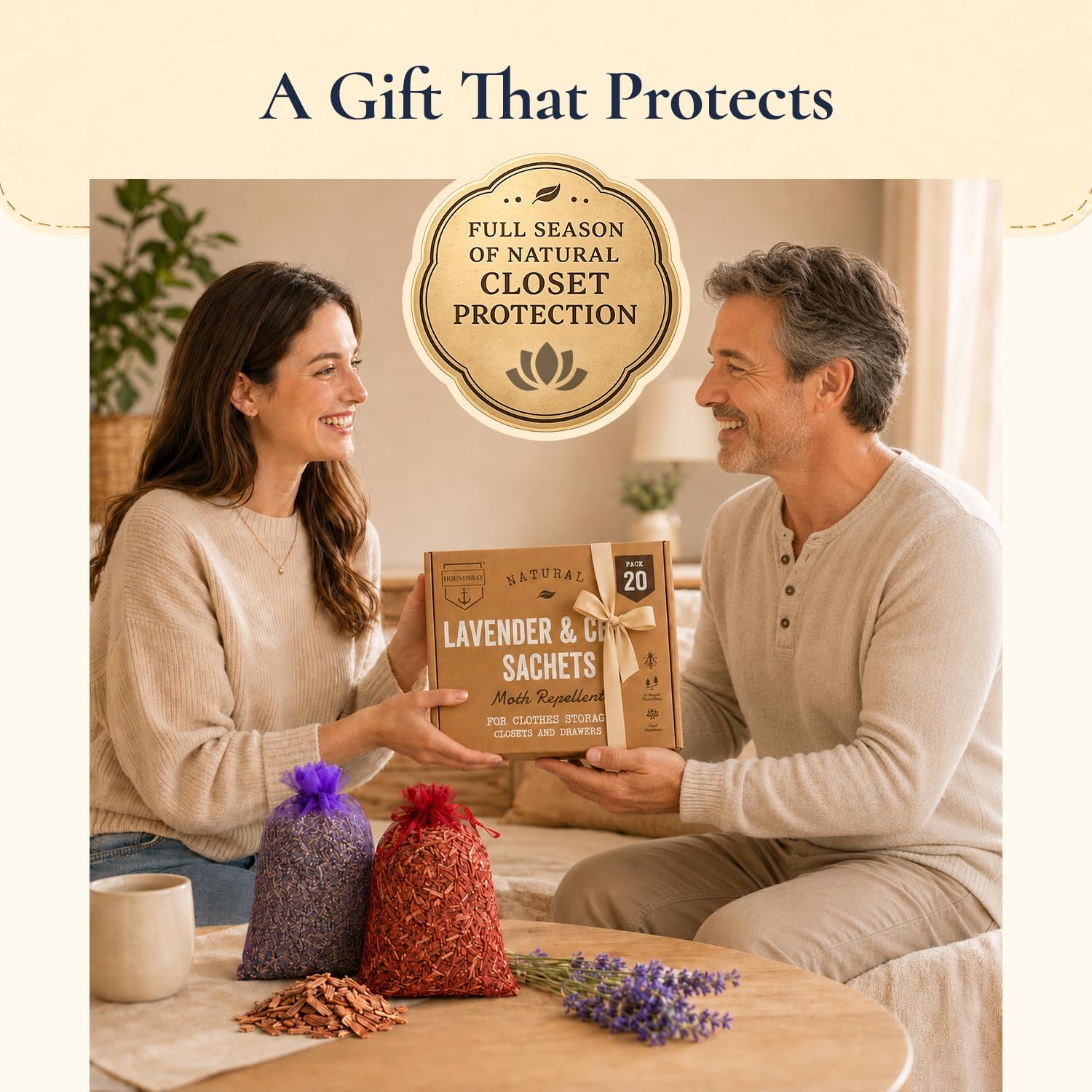 All-Natural Cedar and Lavender Sachet (20 Pack): 10 Lavender Sachets for Drawers and Closets, 10 Cedar Sachets, Moth Repellent for Clothes