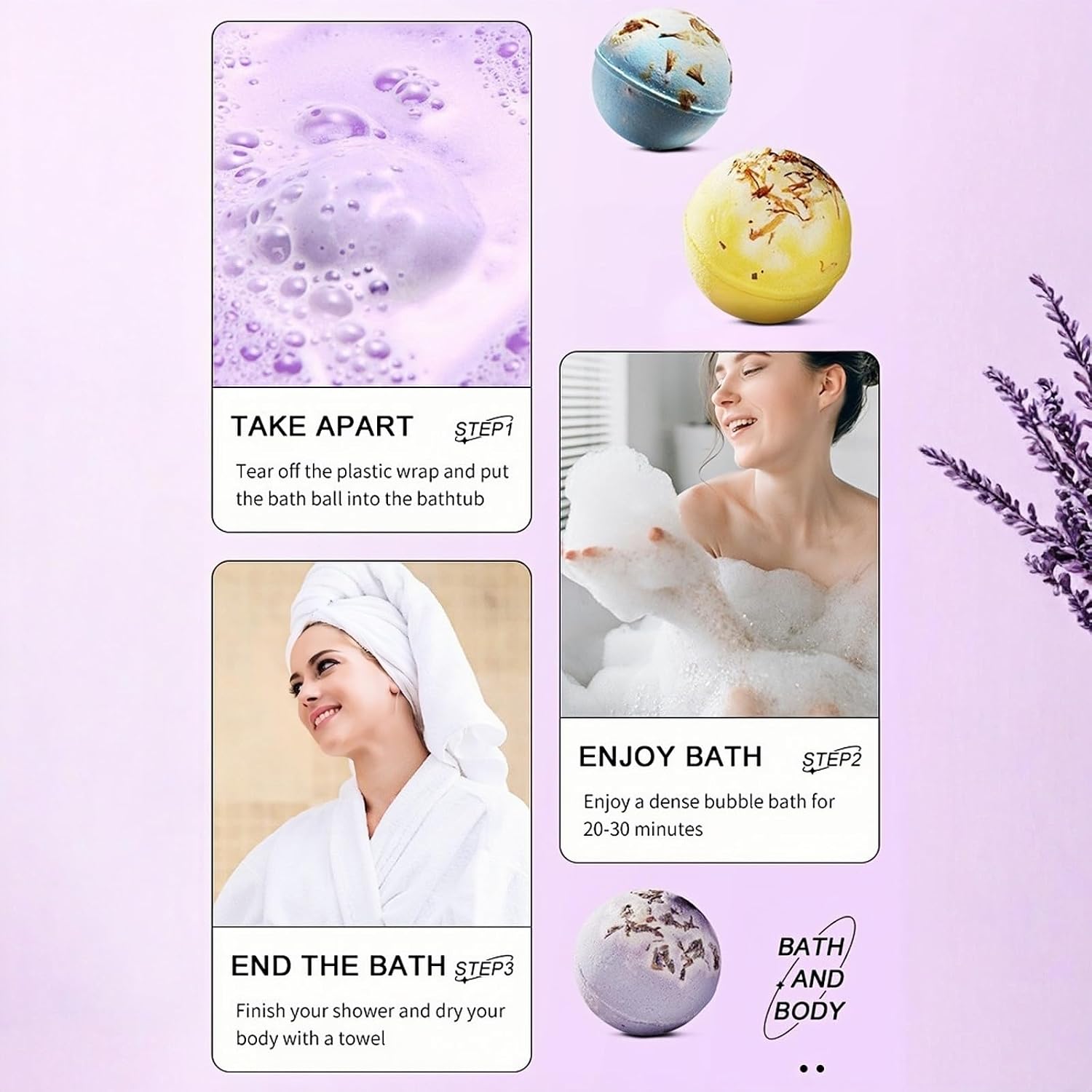Handmade Bath Bombs Gift Set 4-Pack Handmade Spa Fizzies with Dried Flowers, Shea Butter & Essential Oils for Women, Relaxing & Moisturizing Self Care Kit.