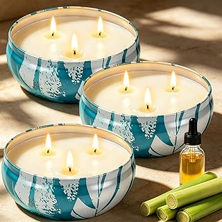Citronella Candles Outdoor, Large Citronella Candles with Lids 36 OZ 3 Wicks Natural Soy Wax 240 Hours Long Lasting Burning Summer Candle for Patio Garden Yard Balcony Camping Party Indoor, 3 Packs