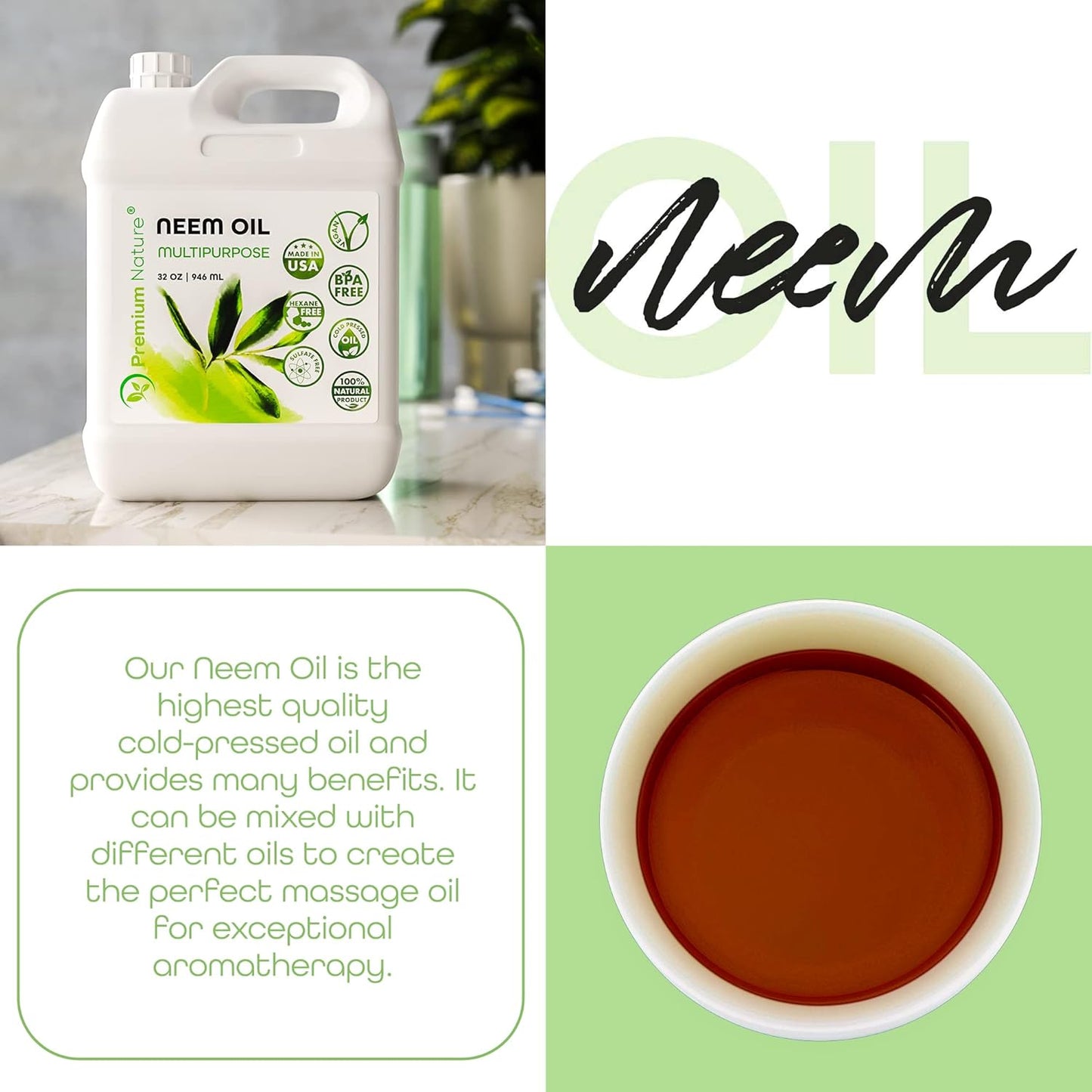 Organic Neem Oil for Skin and Hair Need Oil 100% Pure Cold Pressed for Essential Oil Mixing Neem Oils for Plants Neem Cake Massage Oil Neems Spray for Indoor Plants 16 oz
