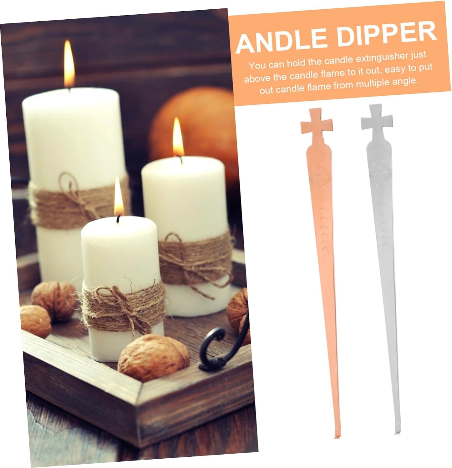 NUOBESTY 2Pcs Stainless Steel Candle Wick Dipper Set Portable Candle Extinguishers Hook for Safely Snuffing Out Wicks and Home Use