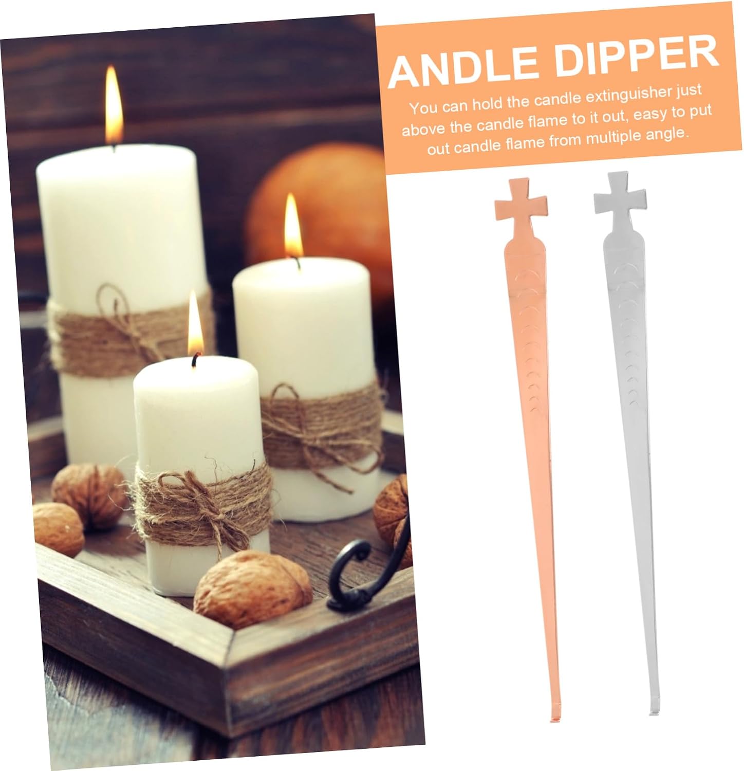 NUOBESTY 2Pcs Stainless Steel Candle Wick Dipper Set Portable Candle Extinguishers Hook for Safely Snuffing Out Wicks and Home Use