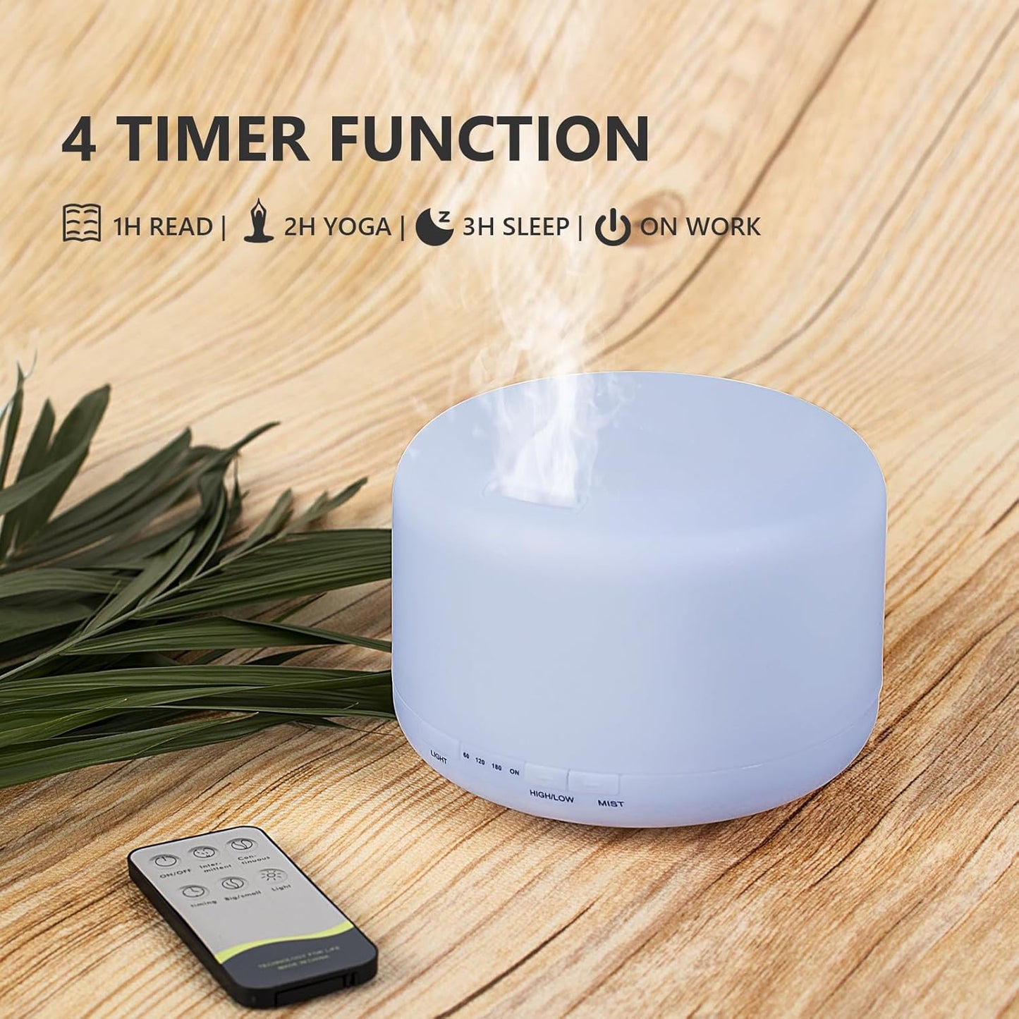 Oil Diffuser, 500ml Essential Oil Diffusers, Aromatherapy Diffuser with 2 Mist Mode 4 Timers＆7 Ambient Light Waterless Auto Off, Diffusers Large Room Home Office