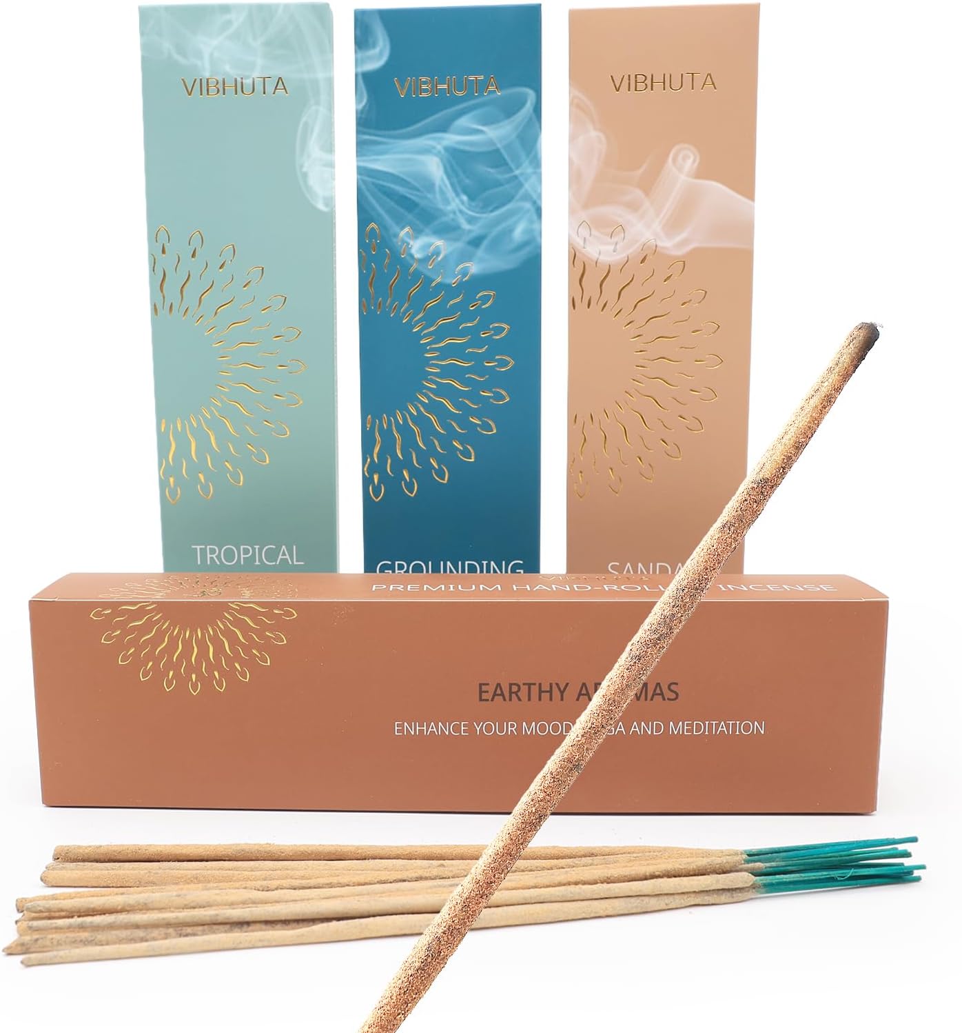 Incense Gift Set | 30 Hand-Rolled Indian Sticks | Sandalwood, Nag Champa, Spiritual & Chakra Incense for Meditation & Yoga - 3 Natural Scents (Earhty Aromas)