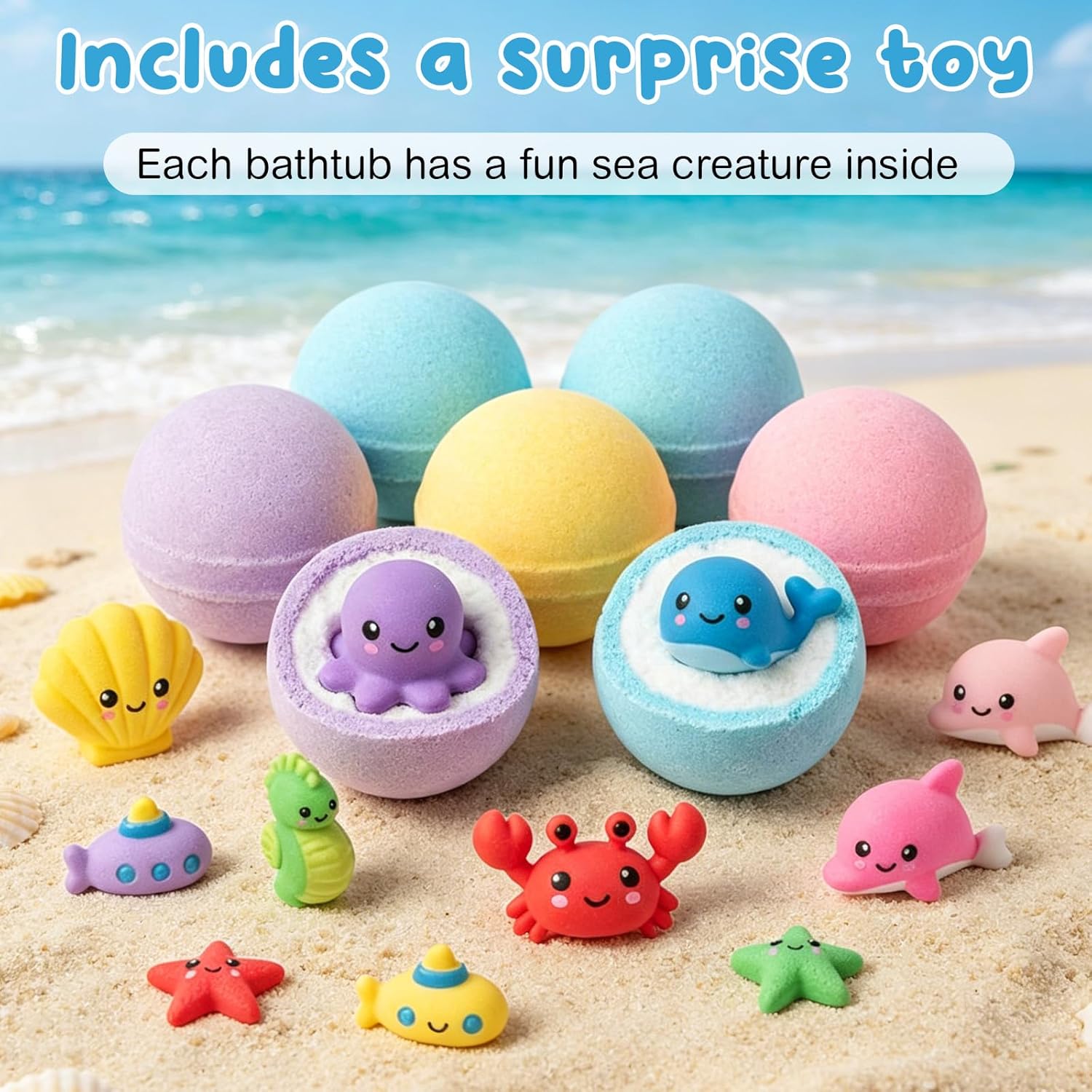 Kids Bath Bombs with Toys Inside, 12PCS Fizzy Bath Bombs for Kids, Fun Bath Time Experience, Natural Kid-Friendly Ingredients, Leaves Skin Soft & Smooth