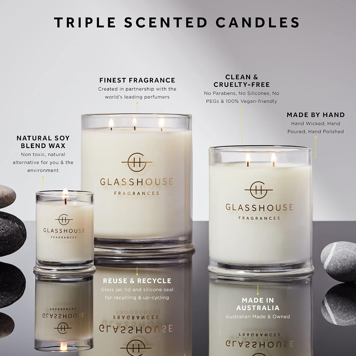 Glasshouse Fragrances Lost in Amalfi Candle, Triple Scented Natural Soy Wax Blend, 2 Wicks & Glass Jar, 65 Hour Burn Time, Sea Mist, 13.4 Oz (380g)