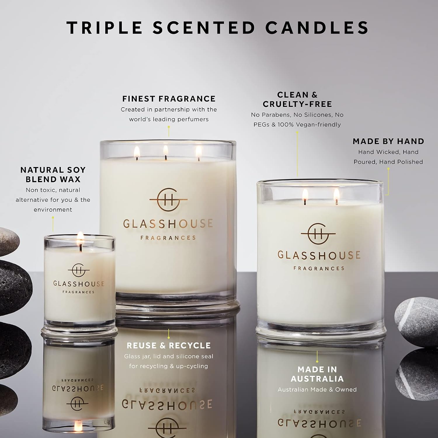 Glasshouse Fragrances The Hamptons Candle, Triple Scented Natural Soy Wax Blend, 2 Wicks & Glass Jar, 65 Hour Burn Time, Teak & Petitgrain, 13.4 Oz (380g)