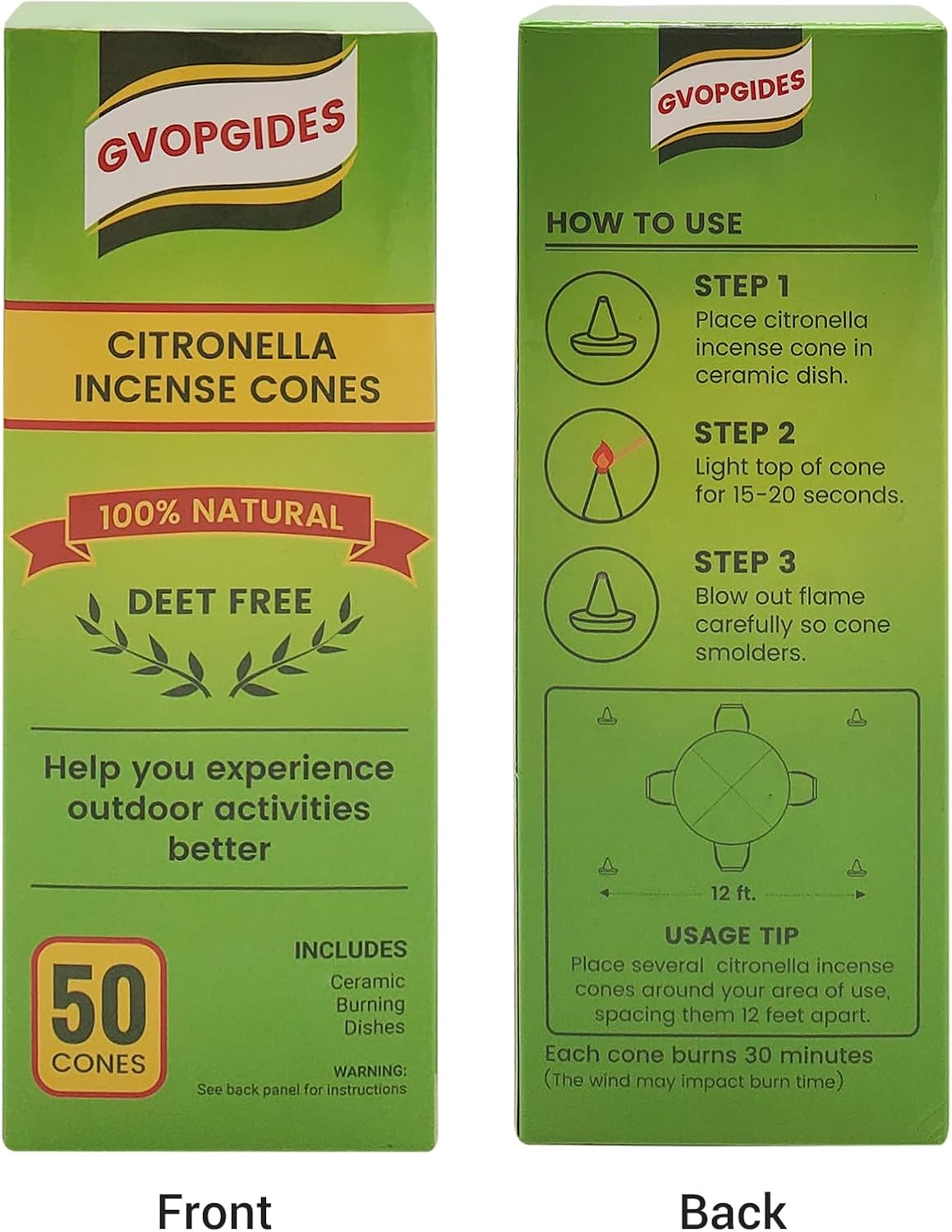 Citronella Incense Cones (50 Cones) Made with Plant Based Ingredients/Citronella Oil/Lemongrass/Rosemary Oil/Includes Ceramic Dishes