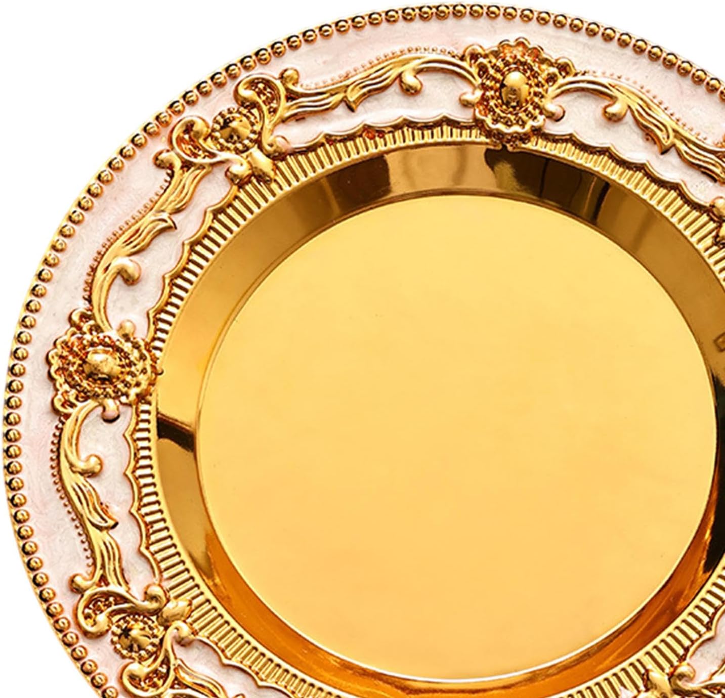 Decorative Serving Tray Round Storage Tray Rings Organizer Jewelry Holder Organizer for Perfume Candle 7.87 Inch- Gold White