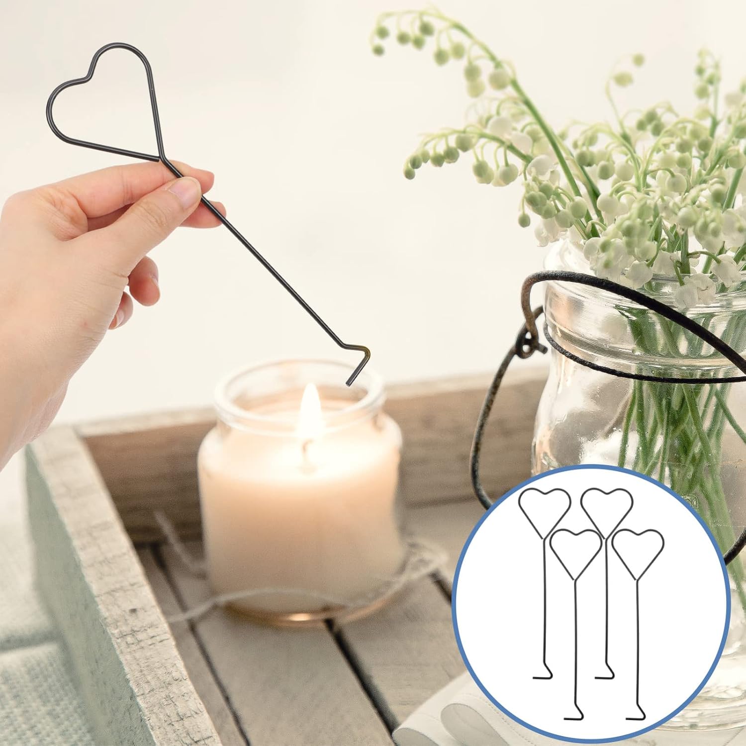 Hemoton 4Pcs Heart Design Candle Wick Dippers Stainless Steel Candle Wick Placement Tool Extinguishing Hooks Safe Accessories Set for Home