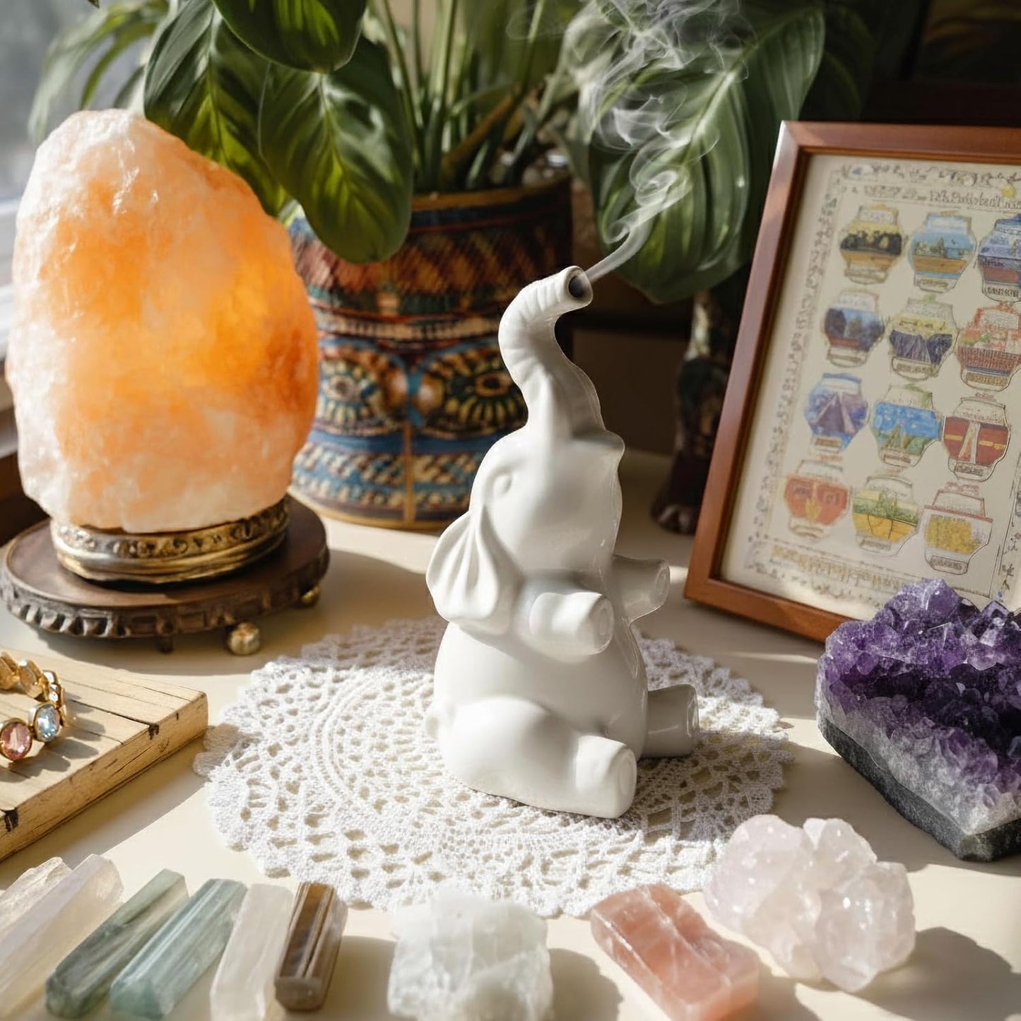 Potiera Small Cute Elephant Incense Holder, Handmade Ceramic Palo Santo and Cone Incense Burner for Meditation Home Decor, Mother's Day Elephant Gifts for Women, Christmas Birthday Gift for Mom Dad