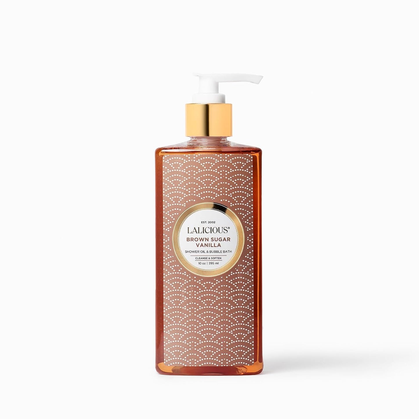 LALICIOUS Brown Sugar Vanilla Shower Oil & Bubble Bath, Moisturizing Body Wash with Topical Probiotics & Grapeseed Oil, Multi-Use Softening Cleanser for Shower, Bath & Shaving, 10 oz