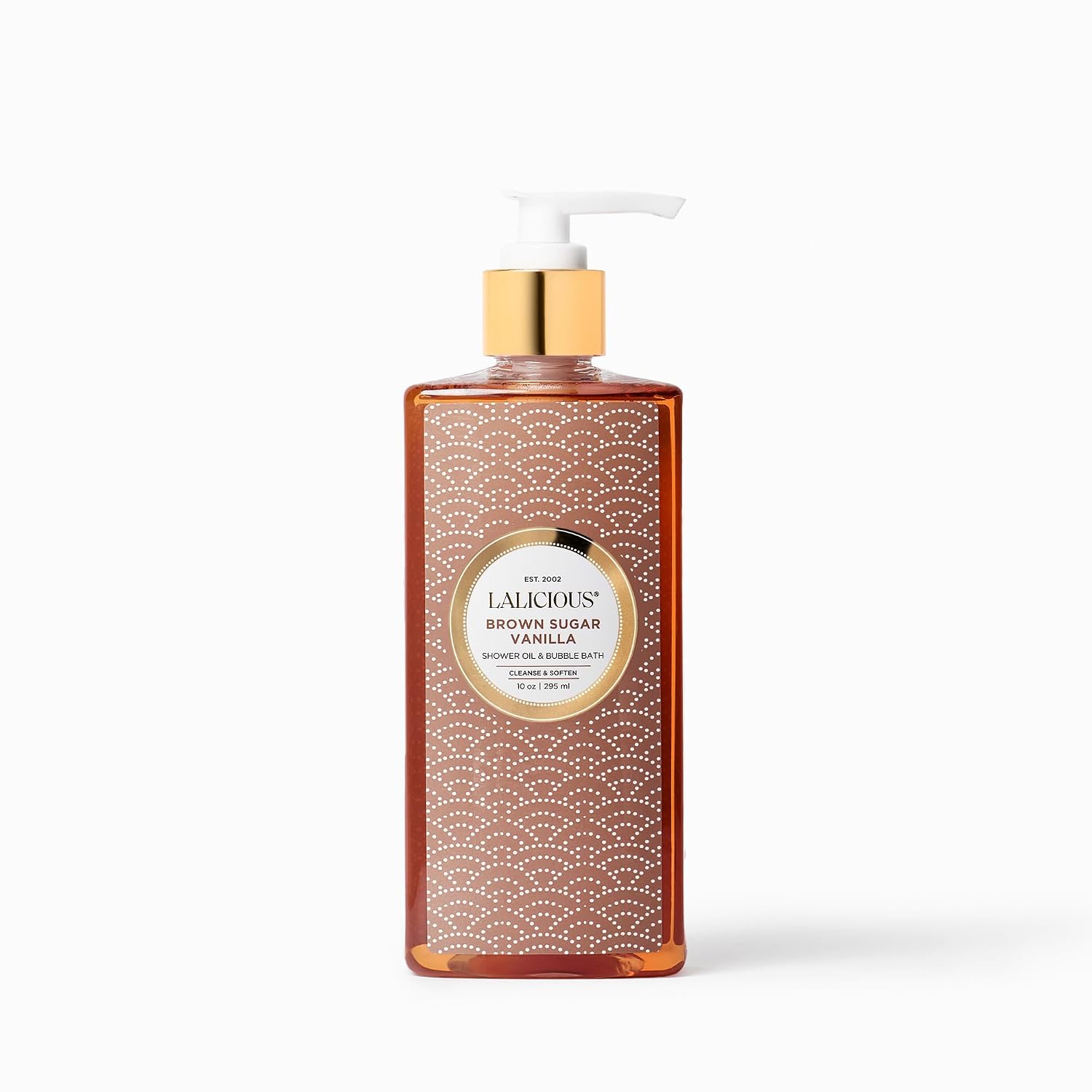 LALICIOUS Brown Sugar Vanilla Shower Oil & Bubble Bath, Moisturizing Body Wash with Topical Probiotics & Grapeseed Oil, Multi-Use Softening Cleanser for Shower, Bath & Shaving, 10 oz