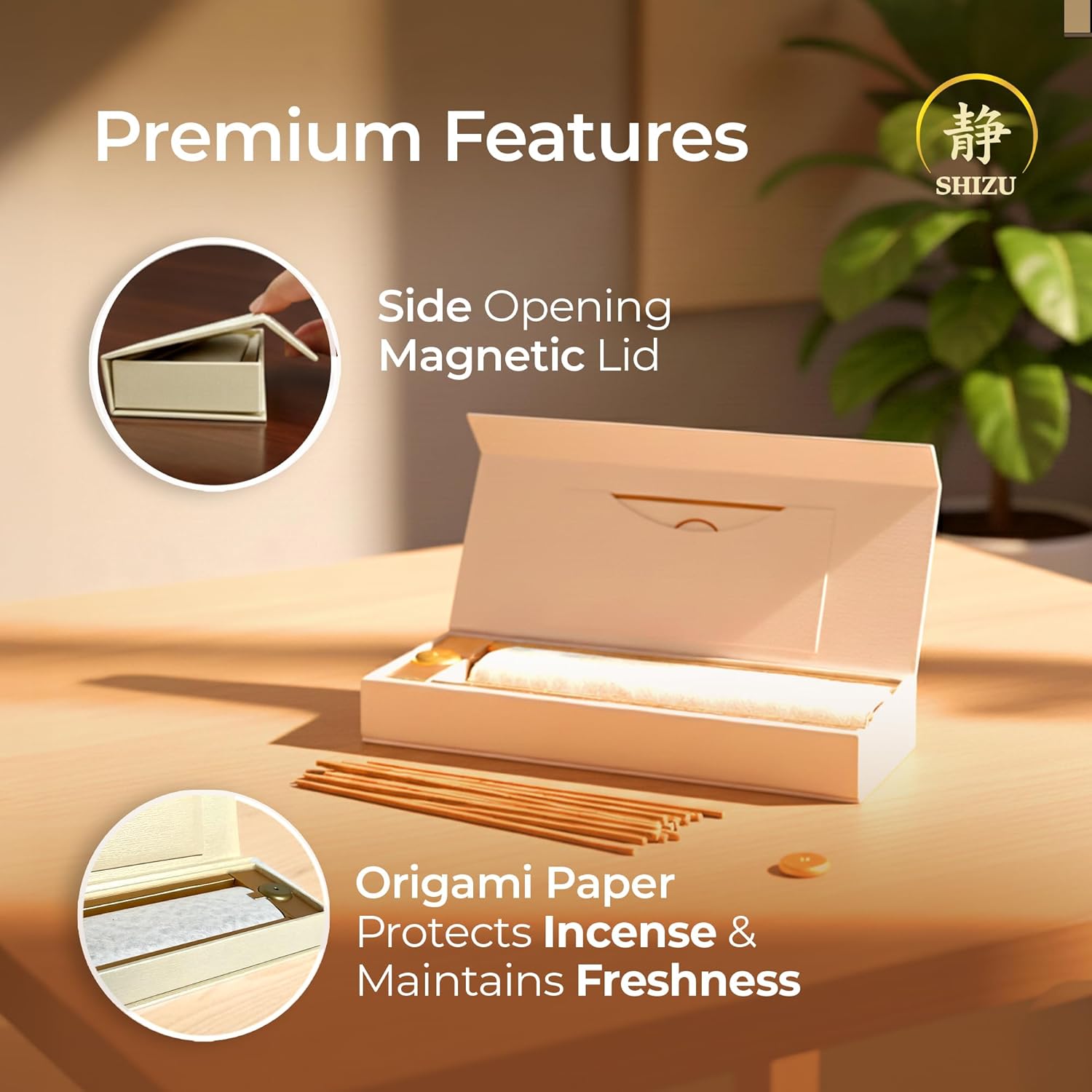 Shizu Sandalwood Incense Sticks – Artisanal Temple Grade Japanese Incense with Brass Holder – Subtle, Calming Scent for Relaxation, Meditation & Home Spa, Elegant Gift Set (60 Sticks)