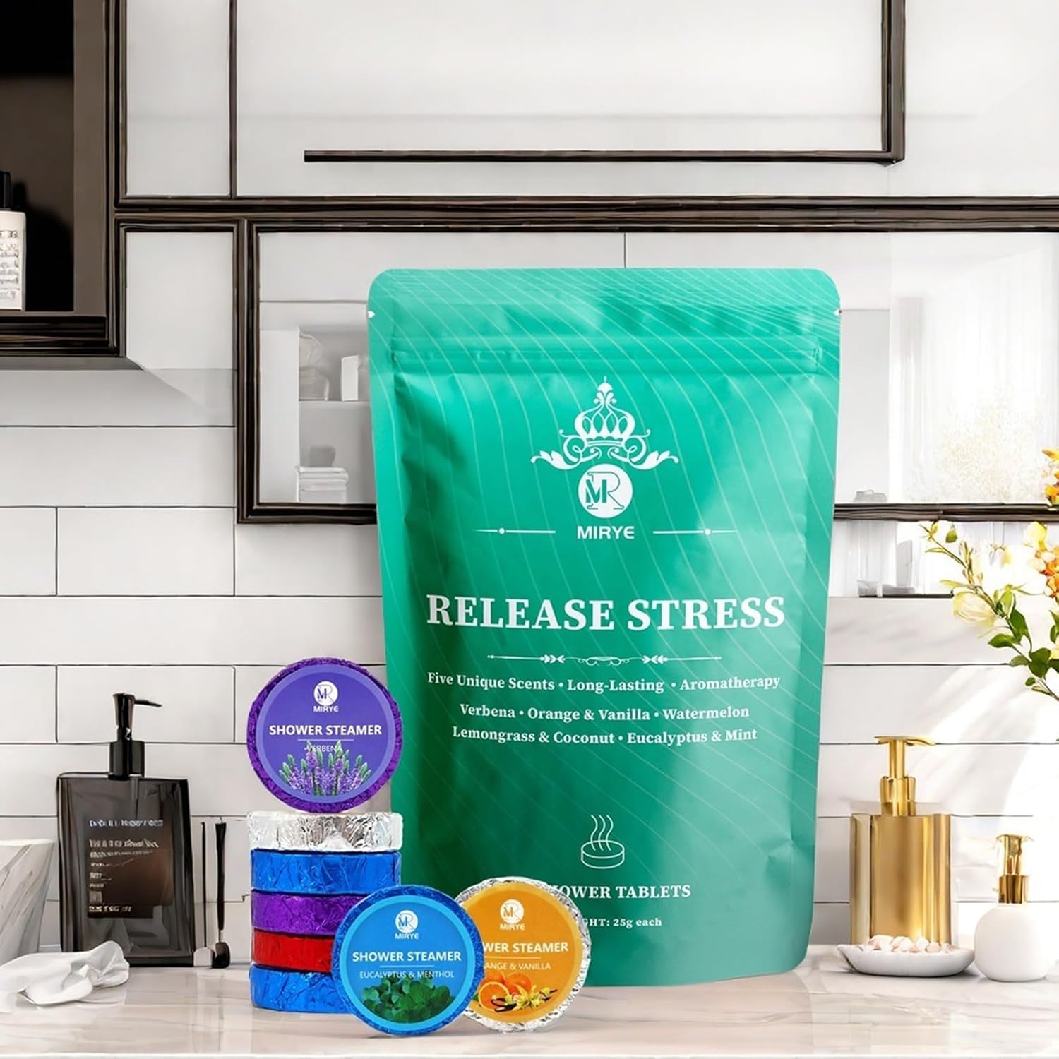 Shower Steamers Aromatherapy 20-Pack, 5 Scents Shower Bombs with Natural Essential Oils, Stress Relief Self Care for Women &Men, Birthday Gifts for Women & Men, Fathers SPA Day Gift for Dad Husband