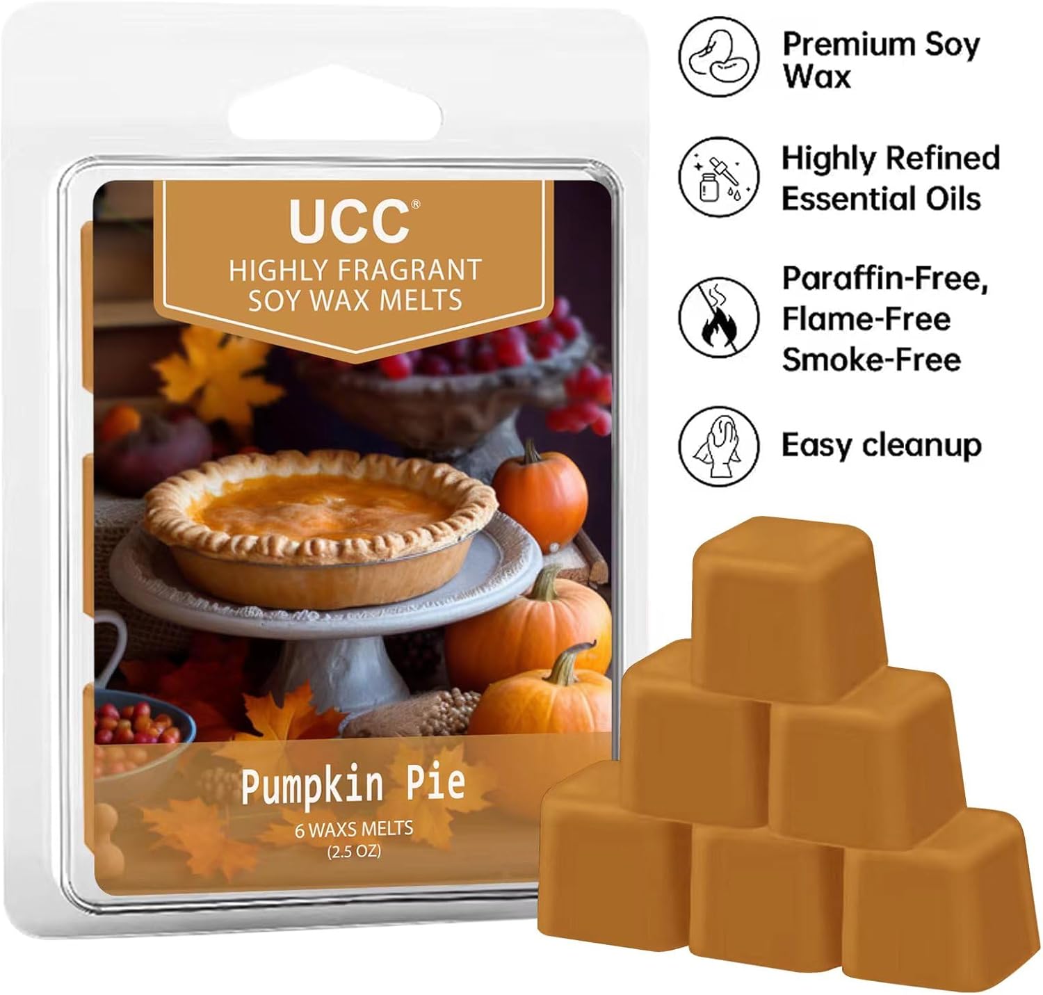 UCC Plant Based All Natural Fall Wax Melts, Highly Scented Fragrances, Long Lasting Premium Soy Scented Melts Cubes, Wax Melts Tarts, Colored Wax Melt - 4 Pack