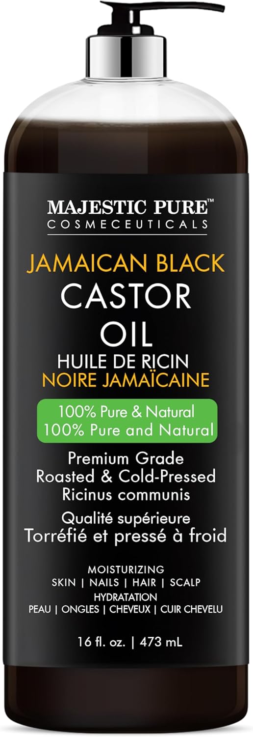 MAJESTIC PURE Pure Jamaican Black Castor Oil for Hair Care, Strengthening, Nourishing, and Volumizing Formula - Non GMO Verified, 16 Fl Oz
