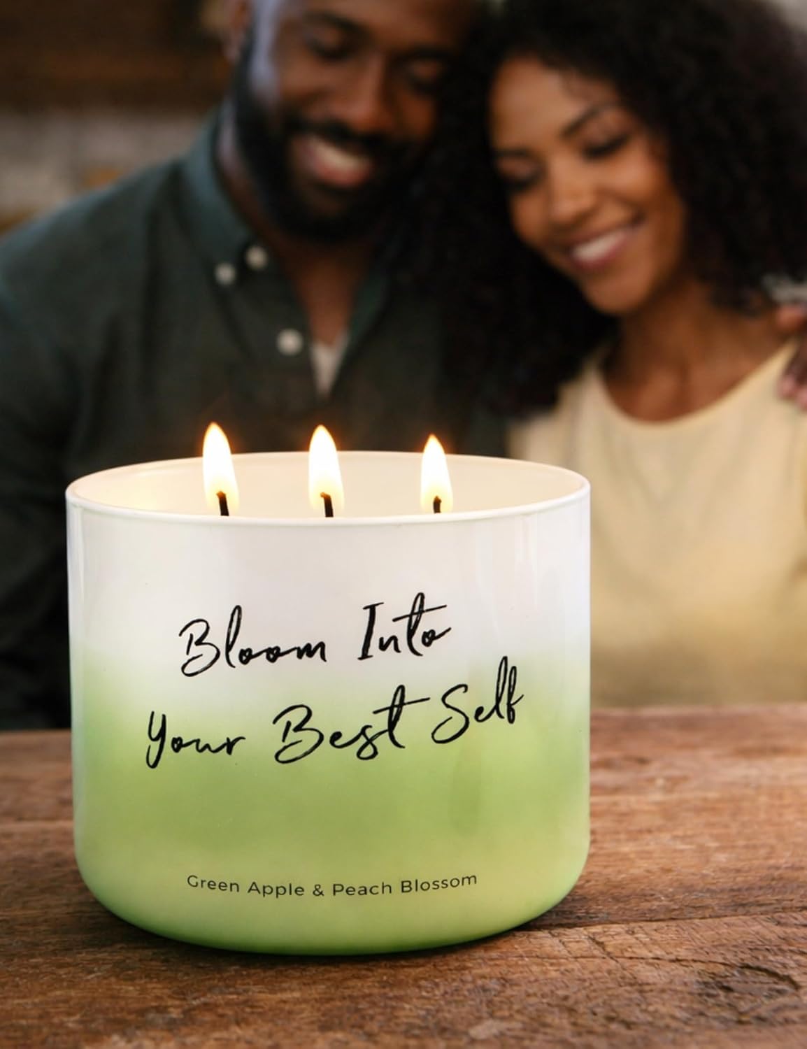 Green Apple Peach Blossom Scented Soy Candle | Large 3 Wick Candle for Home, 15.8 oz | Fresh Fruity Aromatherapy Candle | Birthday, Graduation & Self-Care Gifts for Women | Candles for Women & Men