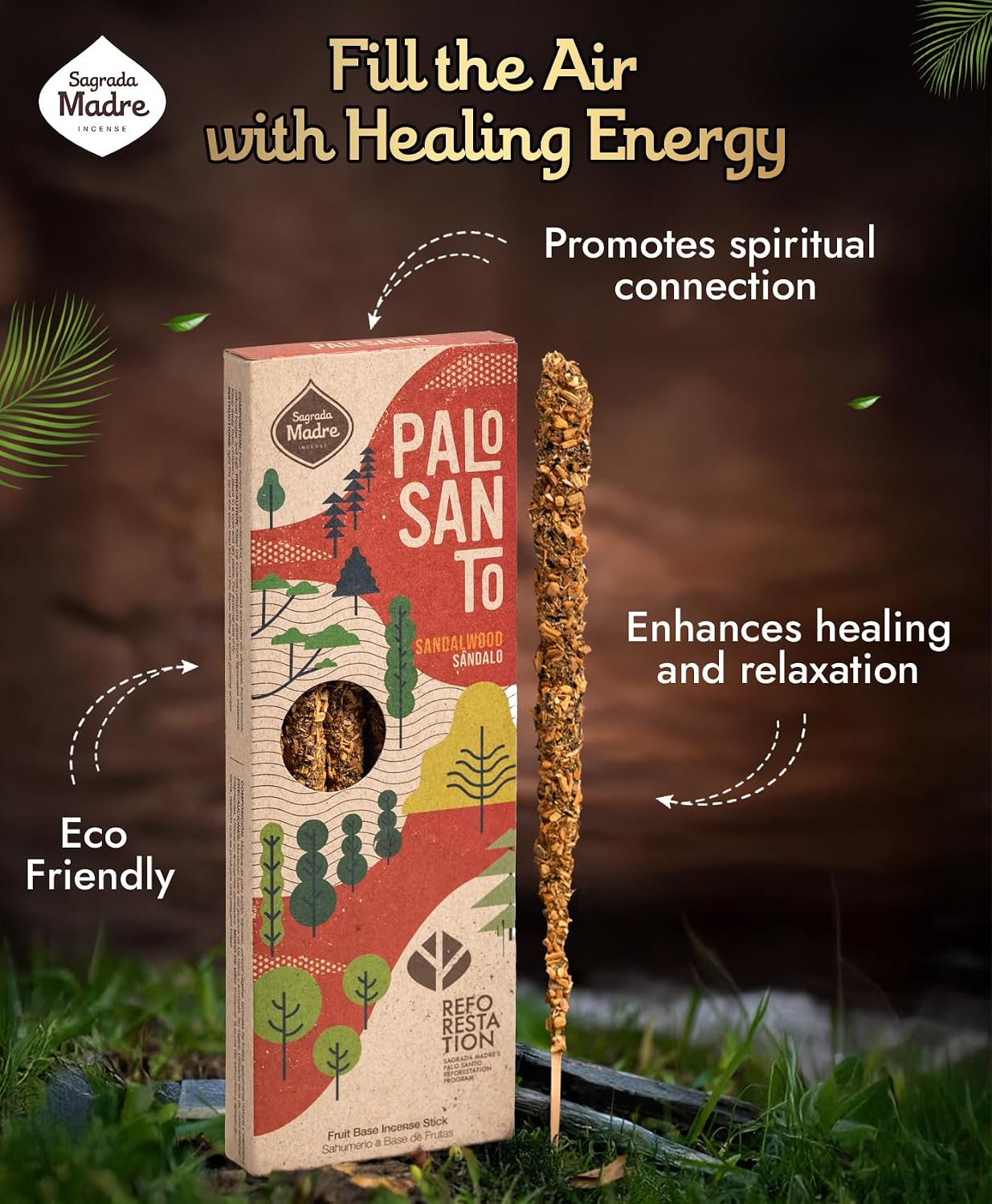 Sagrada Madre 4pcs Wildly Harvested Palo Santo Incense Sticks (Sandalwood), 6.7” Long - Non-Toxic, Aromatic Incense Sticks (50 min Approx. Burning Time) to Heal & Calm Your Body and Environment