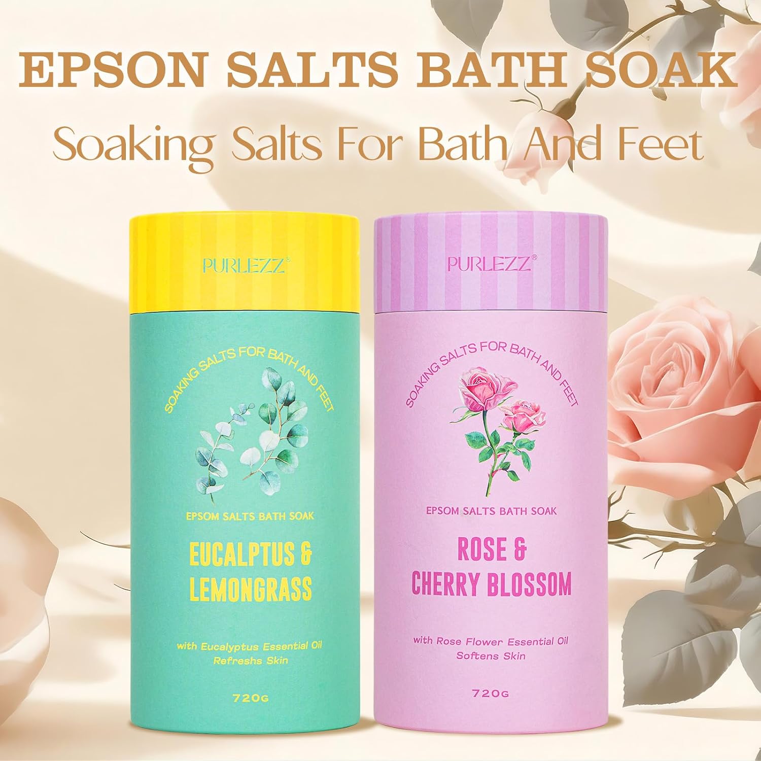 Gifts for Women Floral Epsom Salt Gift Set Spa Gift Basket, Self Care Salt | Epsom Bath Salts Gift Basket Set Bath Salt in Elegant Box, Gifts for Mom, Her, cherry blossom, Eucalyptus, Lemongrass, Rose