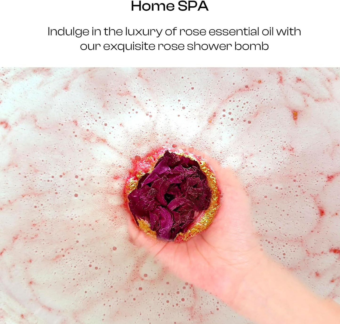 Rose Bath Bombs Gift Set for Women, 6 Pack with Whole Dried Rose | Romantic home spa relaxation, essential oils aromatherapy, birthday anniversary presents for mom, wife, girlfriend