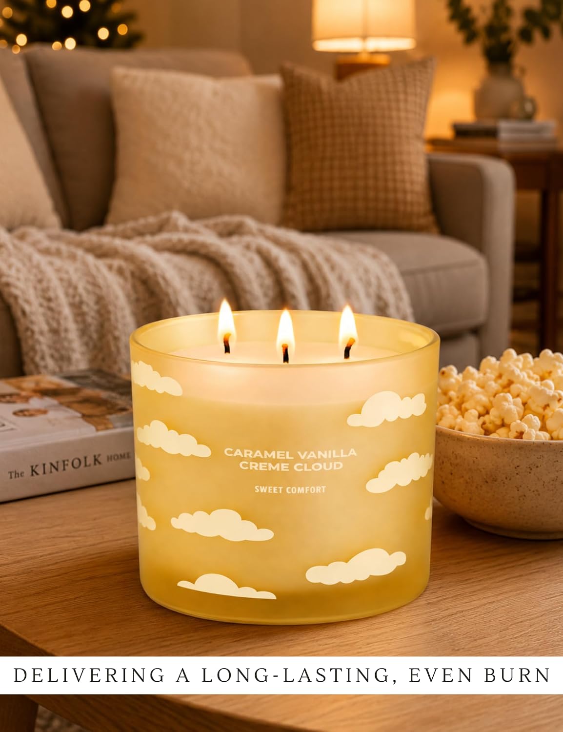 Caramel Vanilla Creme Scented Candle | Large 3 Wick Scented Soy Candle for Home | 14.5oz Warm Vanilla Caramel Candle | Creme Brulee Toffee Candles | Long Lasting Clean Burn | Gift for Women & Men