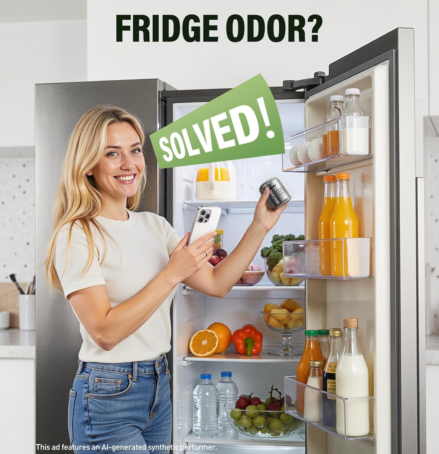Fridge Deodorizer, Baking Soda Alternative for Refrigerator and Freezer, Long-Lasting Odor Eliminator for Smelly Fridge, Compact Kitchen Essential for Home, Apartment and RV