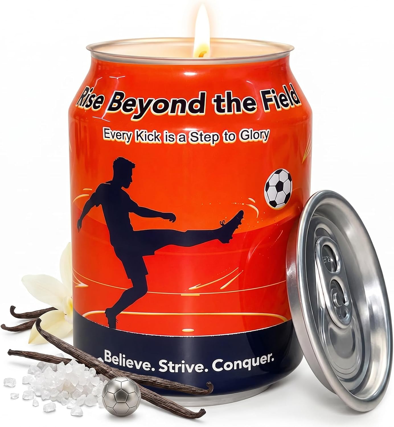 Soccer Gifts for Men – Sea Salt Vanilla Scented Soy Candle, 8.2 Oz Soccer Fan Gift for Boys, Soccer Room Decor, Unique Gifts for Soccer Lovers
