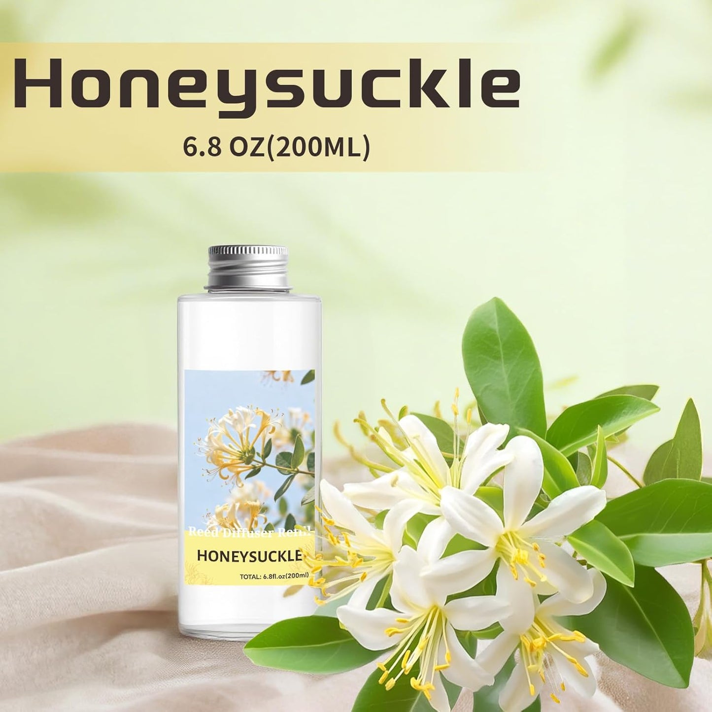 STRN Reed Diffuser Oil Refill, Honeysuckle Scented Diffuser Oil Refills with 6 Reed Sticks 200ML(6.8fl.oz), Room Fresheners for Home, Long-Lasting Summer Fragrance for Living Room, Bedroom, Office