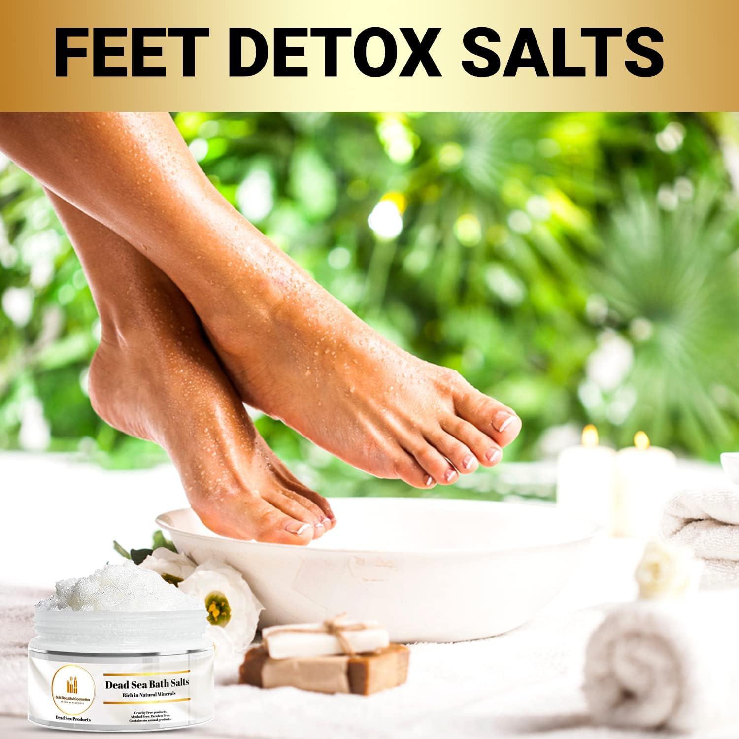 Dead Sea Bath Salt and Feet Soaking by Bold Beautiful Cosmetics Natural Skin Rejuvenation, Cleansing, Muscle Relaxation and Exfoliating Bath Salt Mineral-Rich Formula - 8.8 Oz