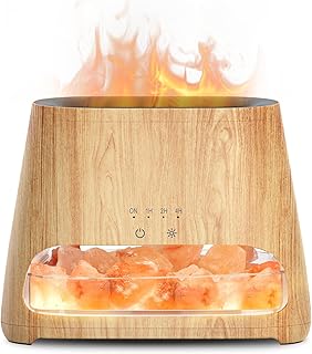 SALKING 2-in-1 Ultrasonic Essential Oil Diffuser & Himalayan Salt Lamp, Aromatherapy Diffuser Cool Mist Humidifier with Auto Off Function, 100% Pure Himalayan Pink Salt Rock, 150ml (Wooden Grain)