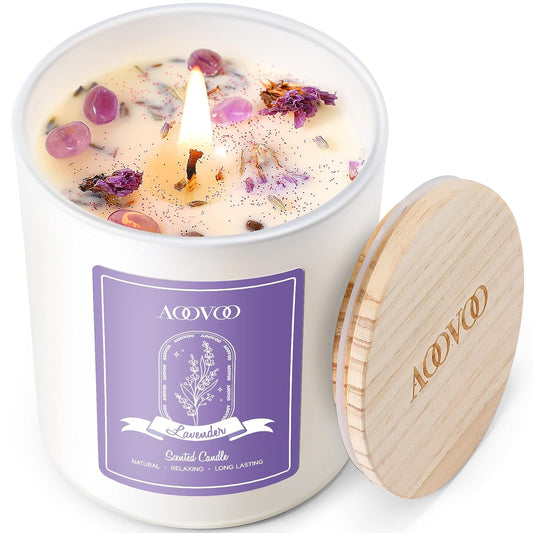 AOOVOO Lavender Scented Candles for Women - Aromatherapy Candle with Crystals Inside