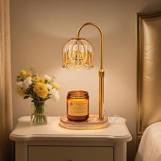 Petal Candle Warmer Lamp with Timer & Dimmable Light Champagne Gold - Adjustable Height Jar Melter on Crystal Glass Base, Home Decor Gift Set (Includes 2 Bulbs)