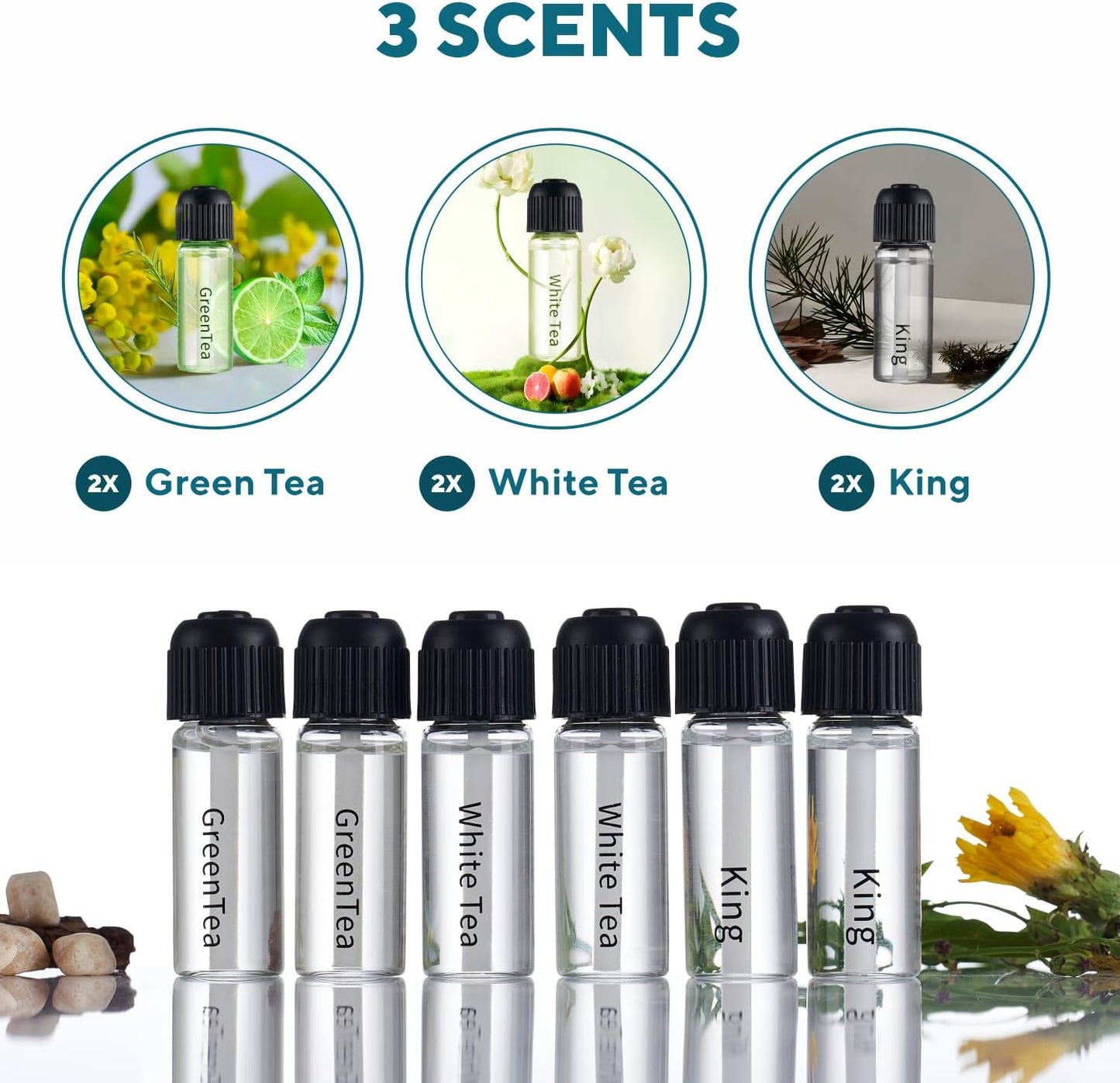MYZI Car Air Freshener Diffuser, Waterless Diffuser Car Essential Oil Diffuser with 6 Refill Scents, Car Diffuser Air Freshener Car Fragrance Diffuser