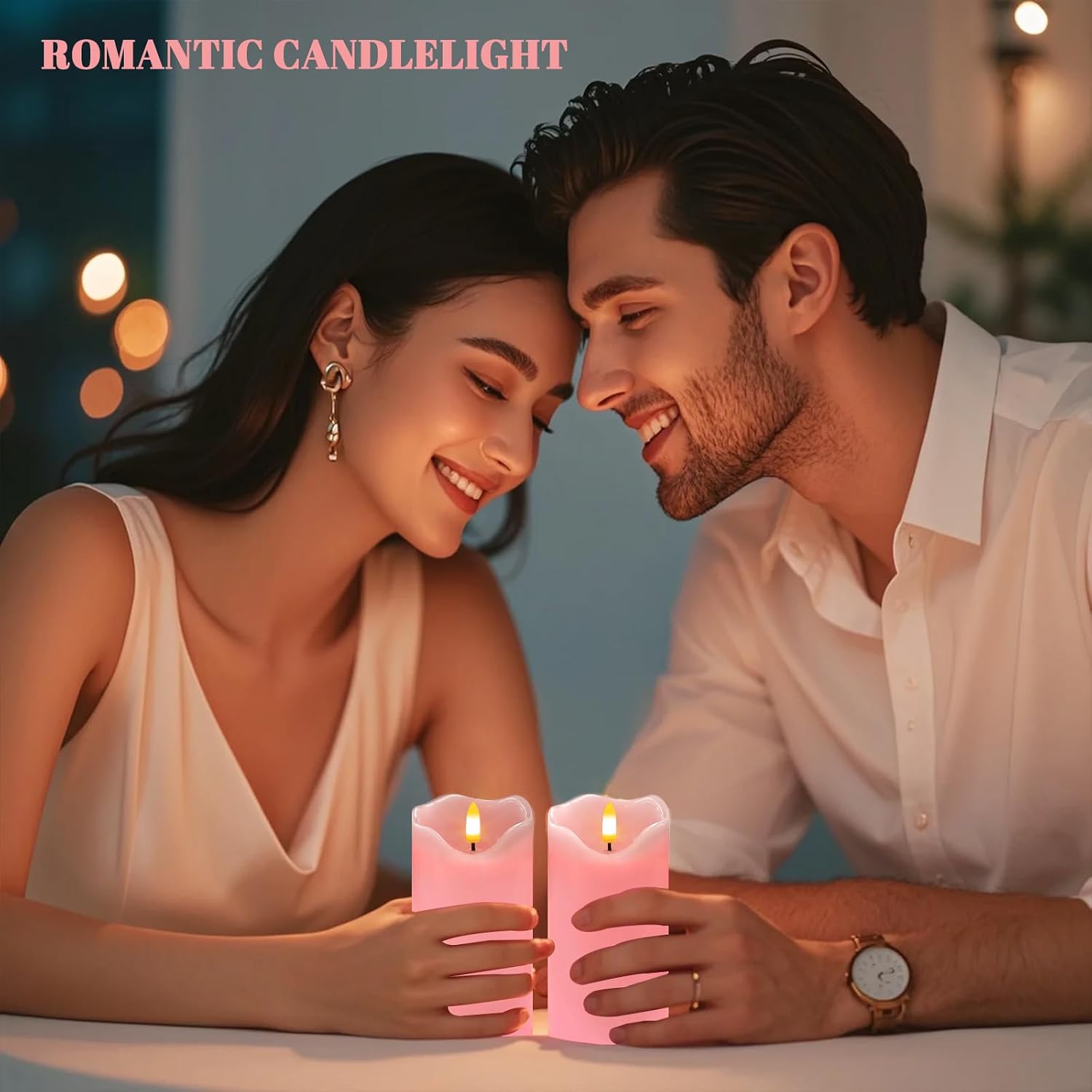 VEEKI Flameless Candles Light, Set of 2 6"x3" Flickering LED Candle with Remote & Timer, Dimmable Electric Pillar Candles Battery Operated, Pink Candles for Valentine's Day Xmas Home Decor (2PC)