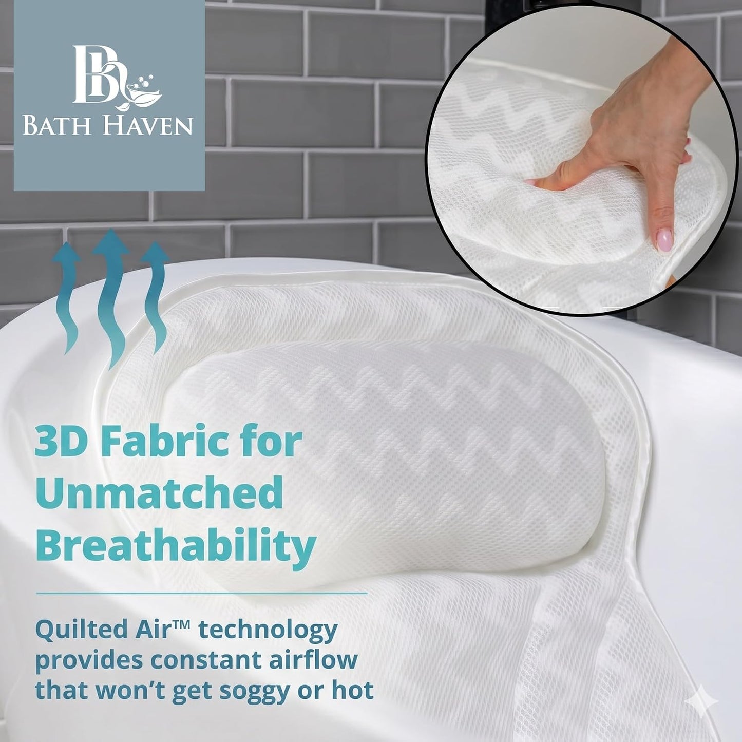 Bath Pillow Bathtub Pillow Back Neck Support Pillow, Spa Cushion for Tub, Relaxing Headrest Bath Pillow, Portable Washable Bathtub Accessories with 3D Air Mesh Thick Soft Bath Pillow (Deluxe)