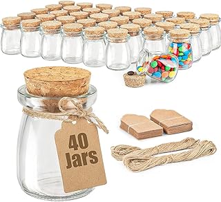 Ritayedet 40 Pack Glass Favor Jars with Cork Lid, 3.4 oz Small Glass Bottles for Wedding Favor, Baby Shower, Party Favor, Gift Jars for Candy, Bonus Twine and Labels