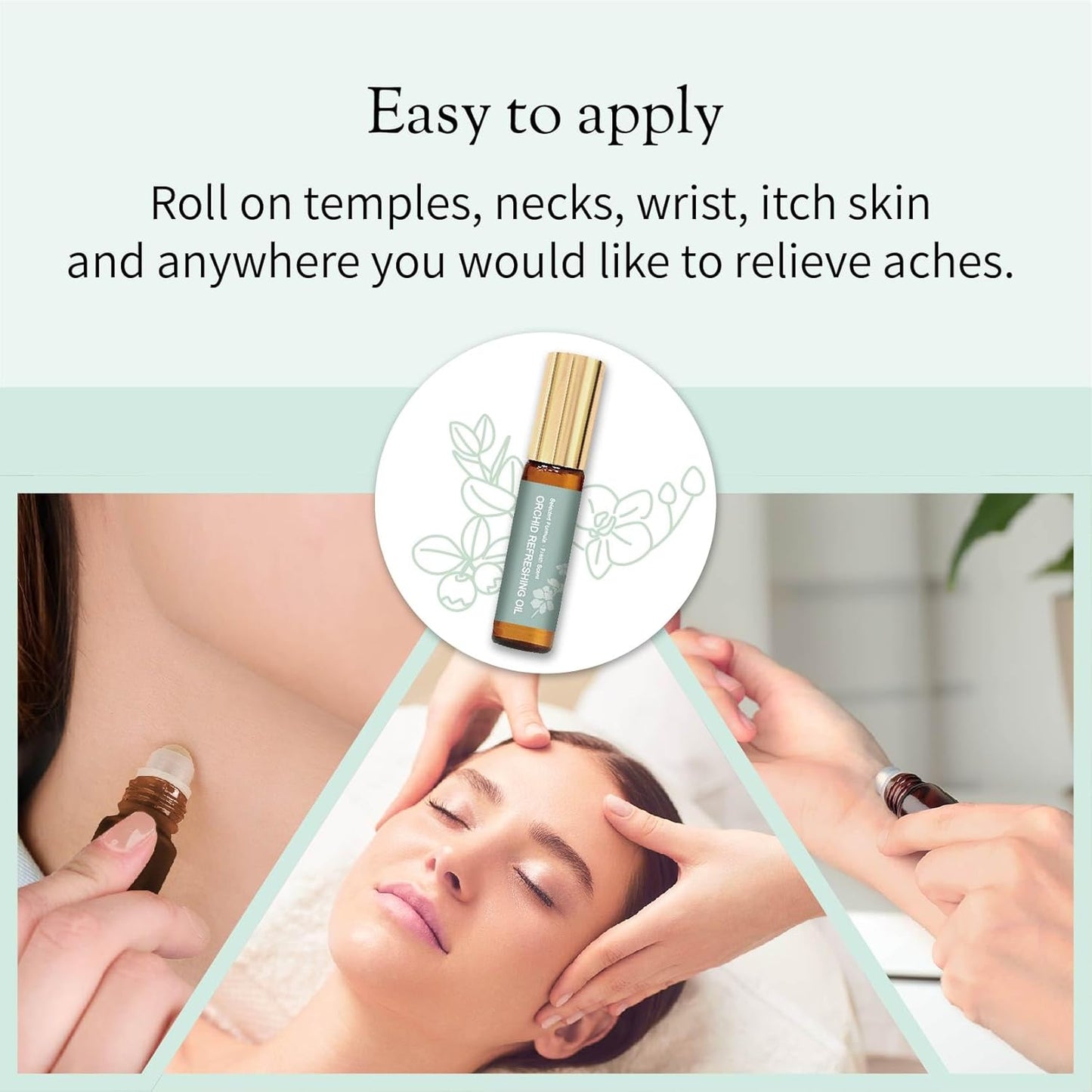 Organic and Kid-Friendly Essential Oil Blend Roll on for Stress Relief, Headache, Itch Relief and Heat Stroke, Includes Orchid, Menthol, Peppermint, Eucalyptus, Wintergreen, 5 ml.