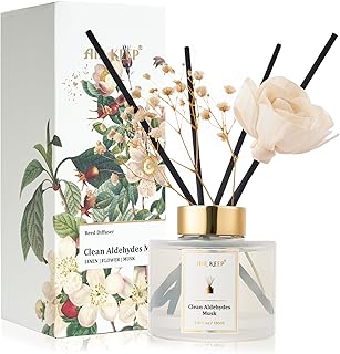 Airkeep Flower Reed Diffusers Set, 5.07 oz Clean Aldehydes Musk Scented Oil Diffuser with 8 Reed Sticks, Home Fragrance Diffuser Gift Set for Bathroom & Office Decor 150ml