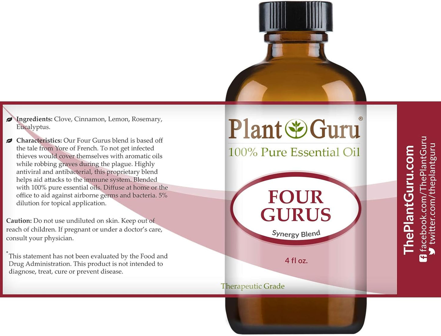 Four Gurus Essential Oil Blend 4 oz Bulk 100% Pure Natural Therapeutic Grade Blended with Clove, Cinnamon, Lemon, Rosemary Eucalyptus for Aromatherapy Diffuser and Immune Support